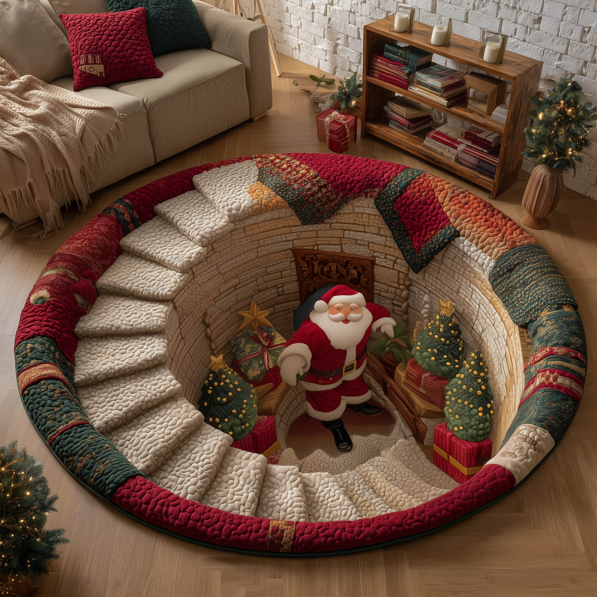 Santa Workshop Quilted Round Mat Elegant Quilted Round Mat to Enhance Your Room