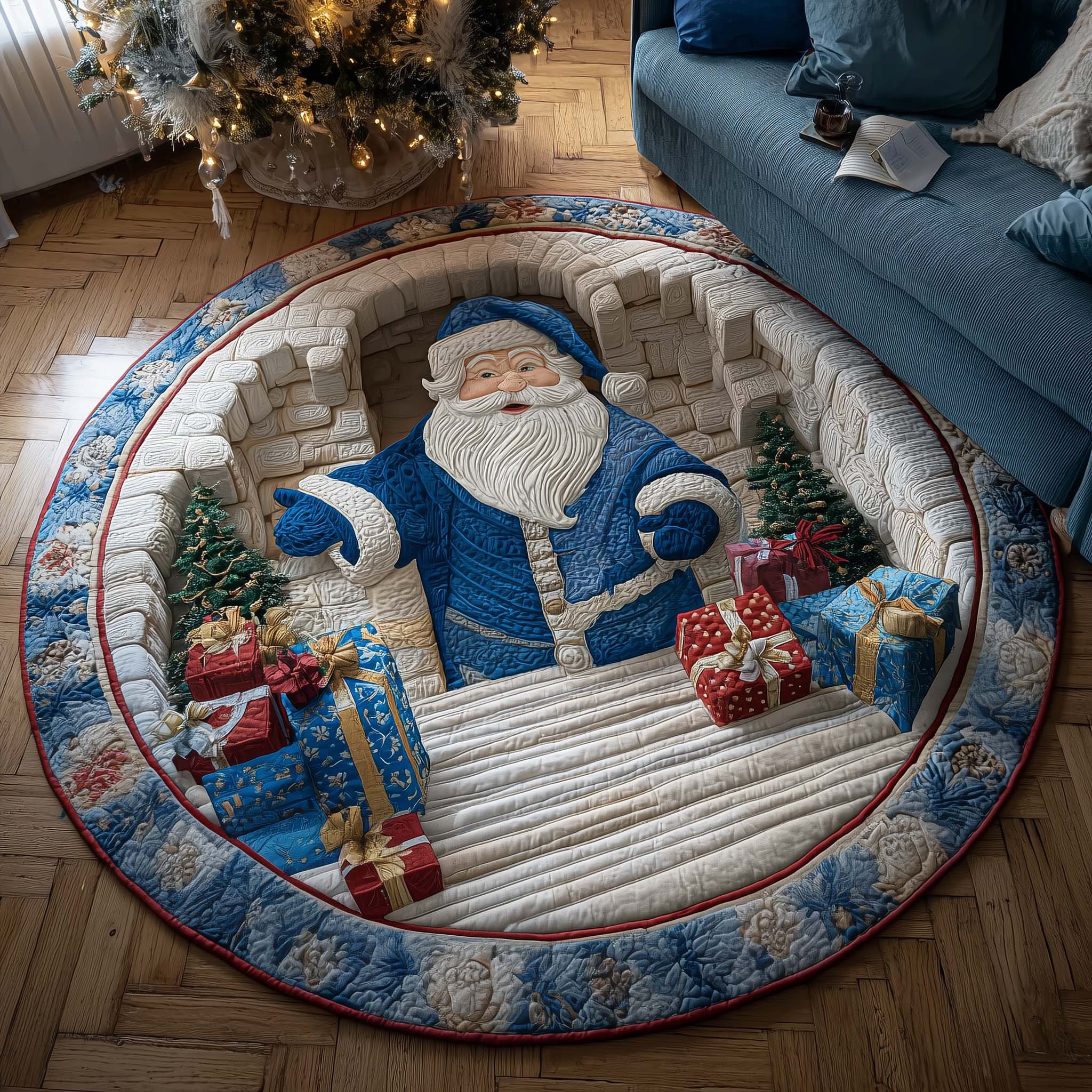 Santa Workshop Quilted Round Mat High-Quality Quilted Round Mat for Soft Comfort