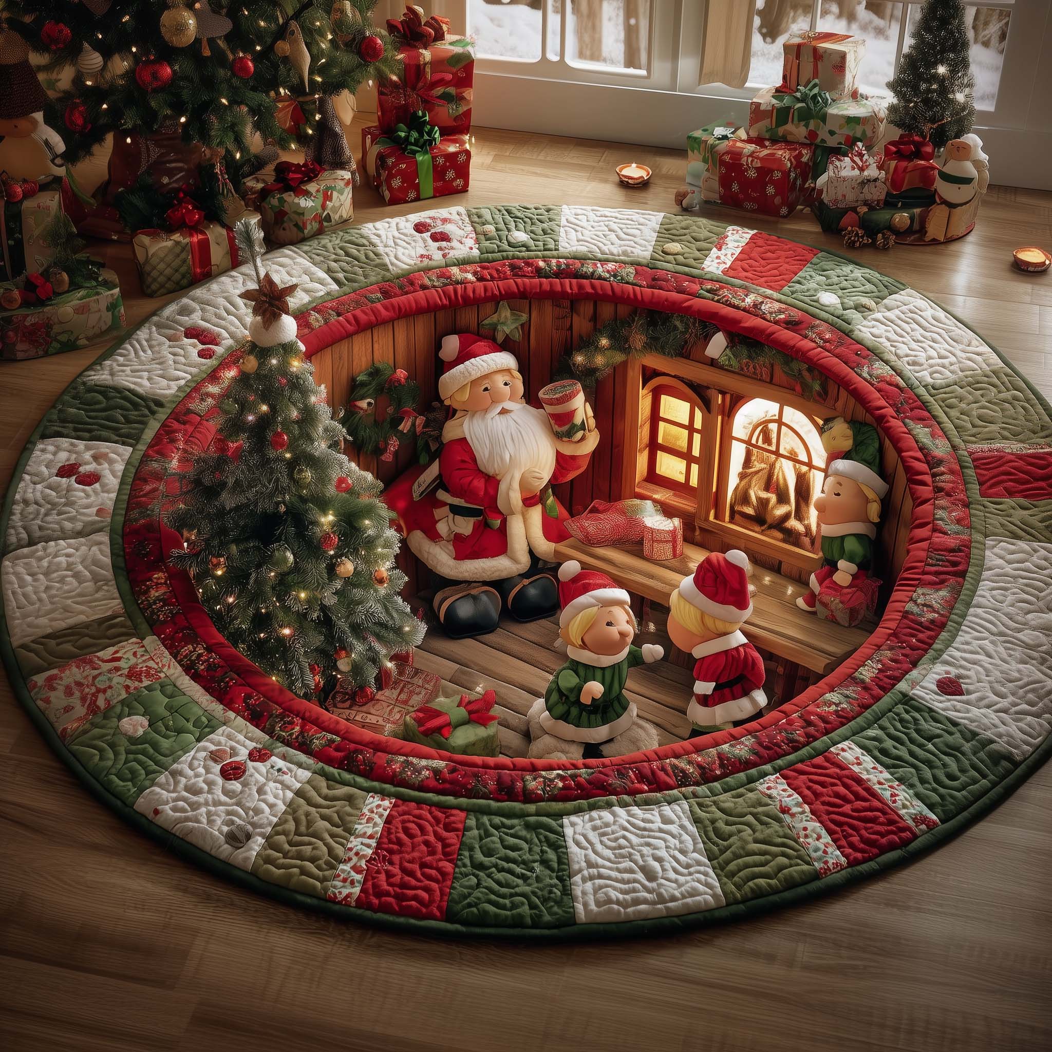 Santa Workshop Quilted Round Mat Soft and Stylish Quilted Round Mat for Home Decor