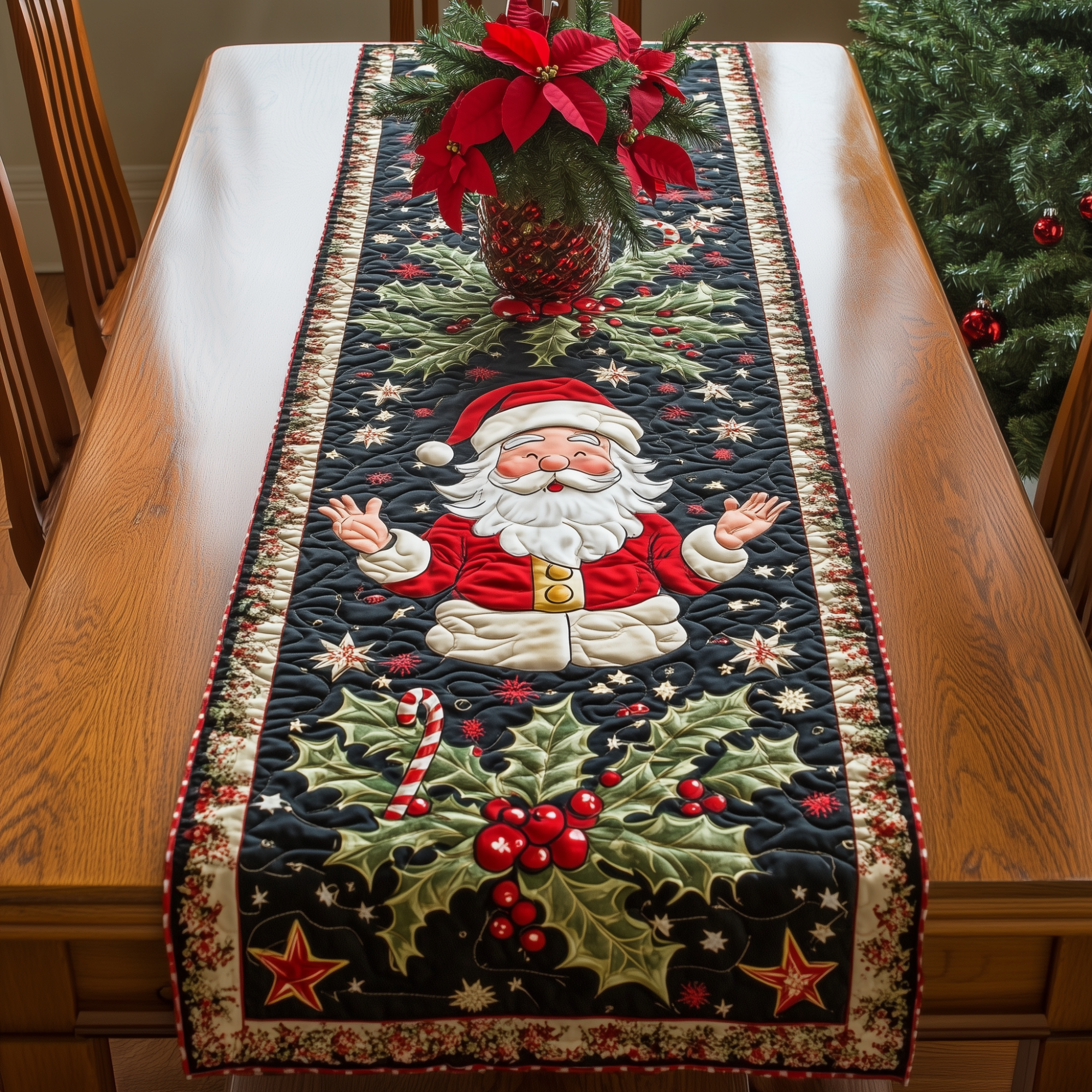 Santa's Festive Feast Quilted Table Runner Holiday Home Decor Things To Get For Christmas