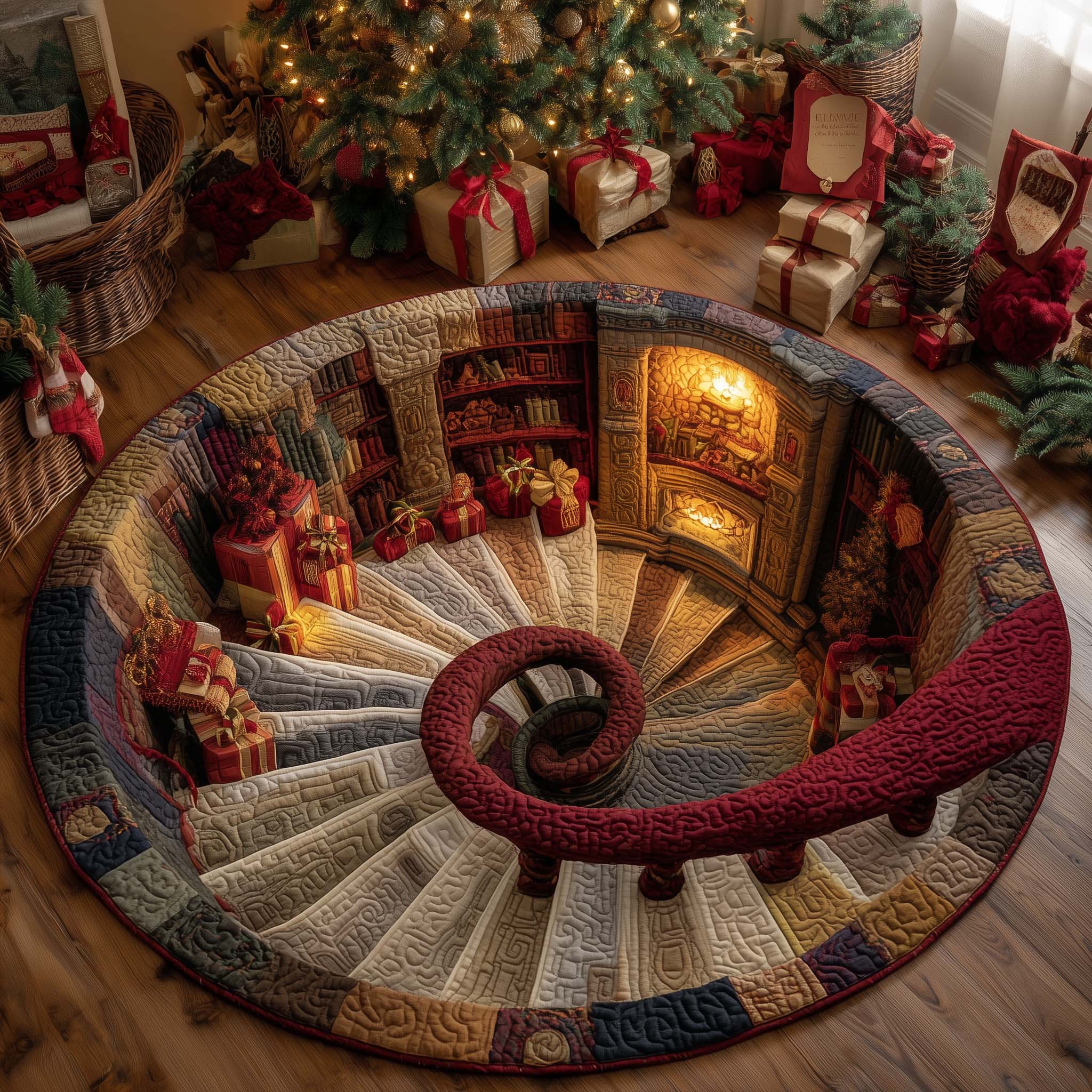 Santas Gift Spiral Quilted Round Mat High-Quality Quilted Round Mat for Soft Comfort