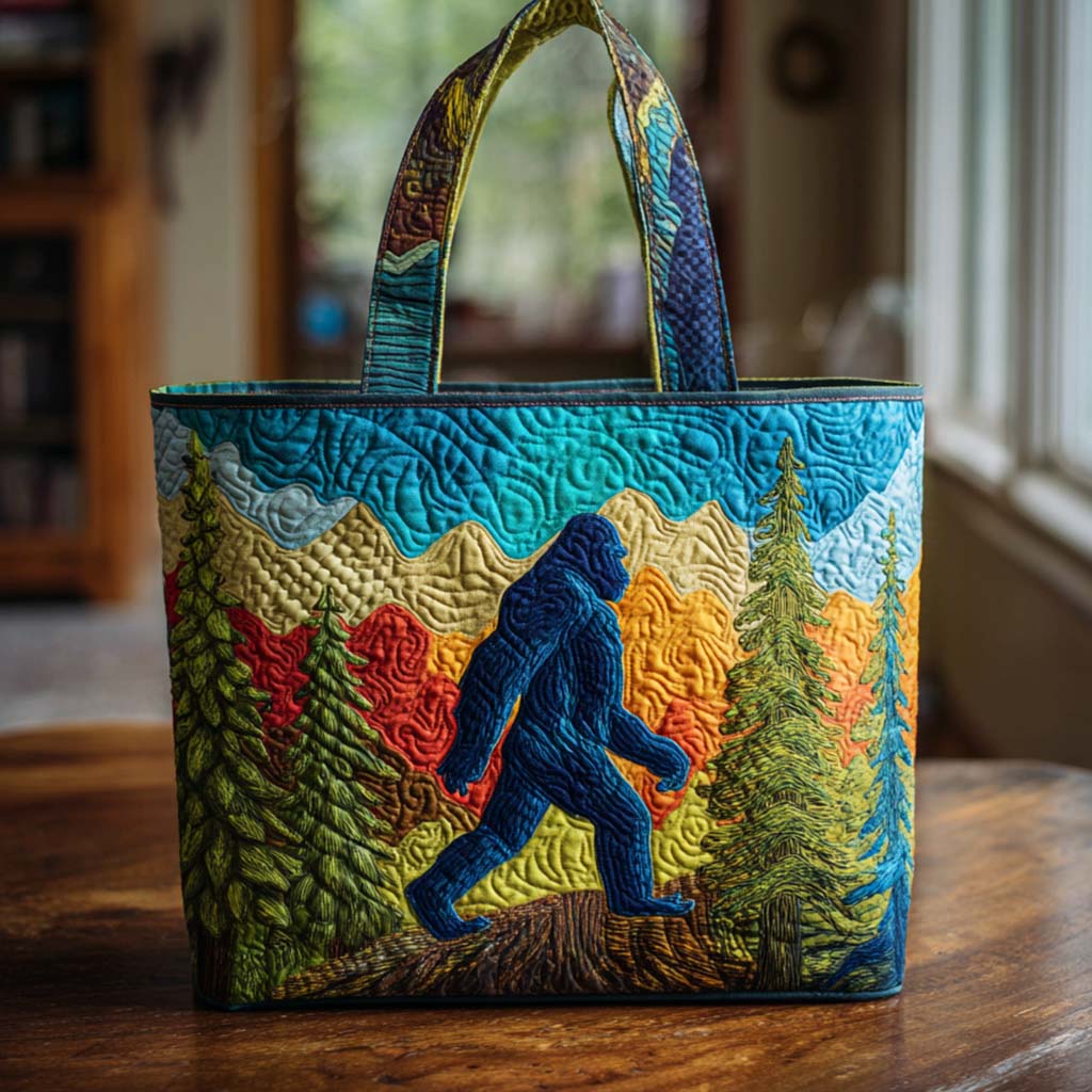 Sasquatch Adventure Quilted Tote Bag Top Design Tote Bag Bigfoot Gift Ideas