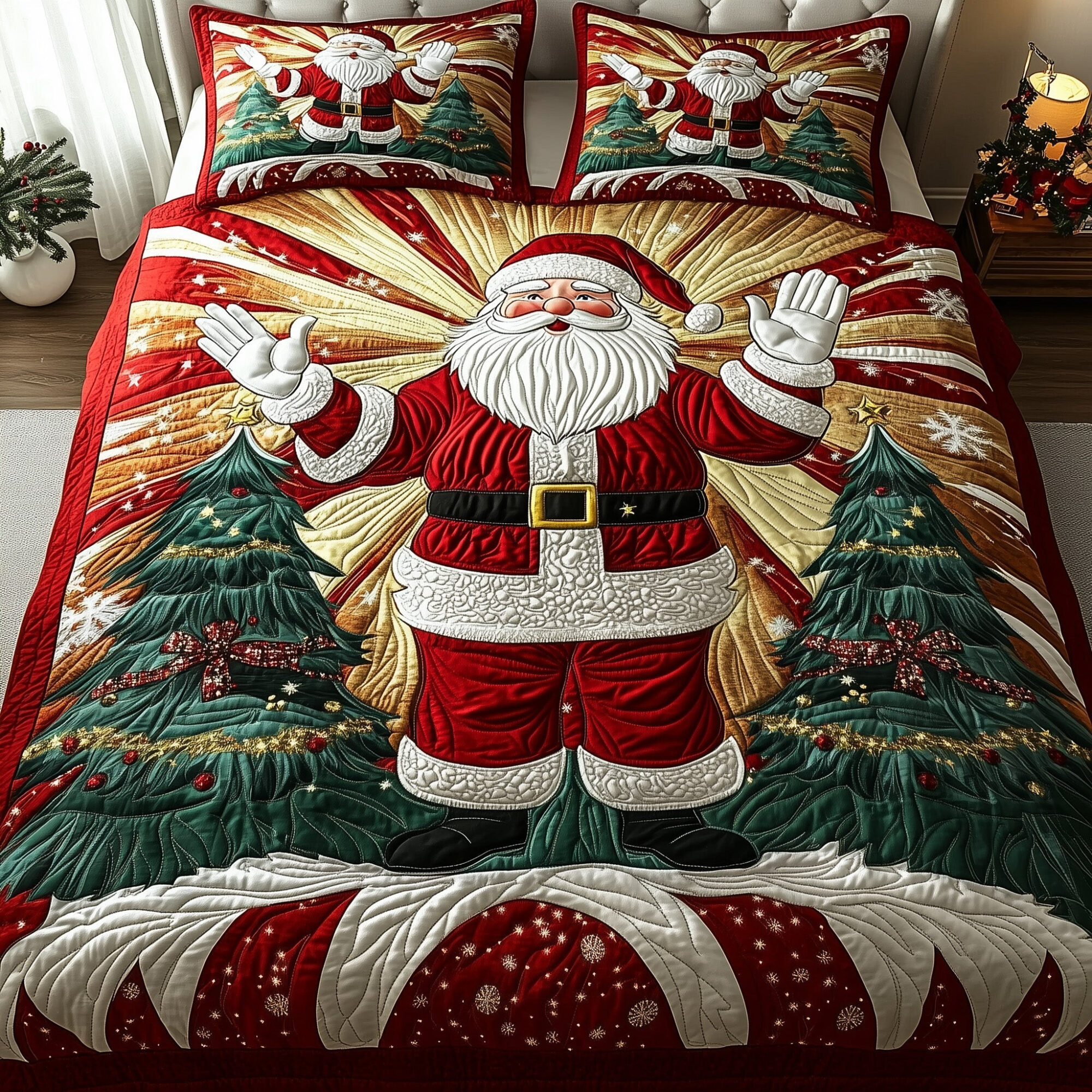 Satna Quilted Bedding Set North Pole Theme Best Xmas Bedroom Decor Gifts For Santa Fans