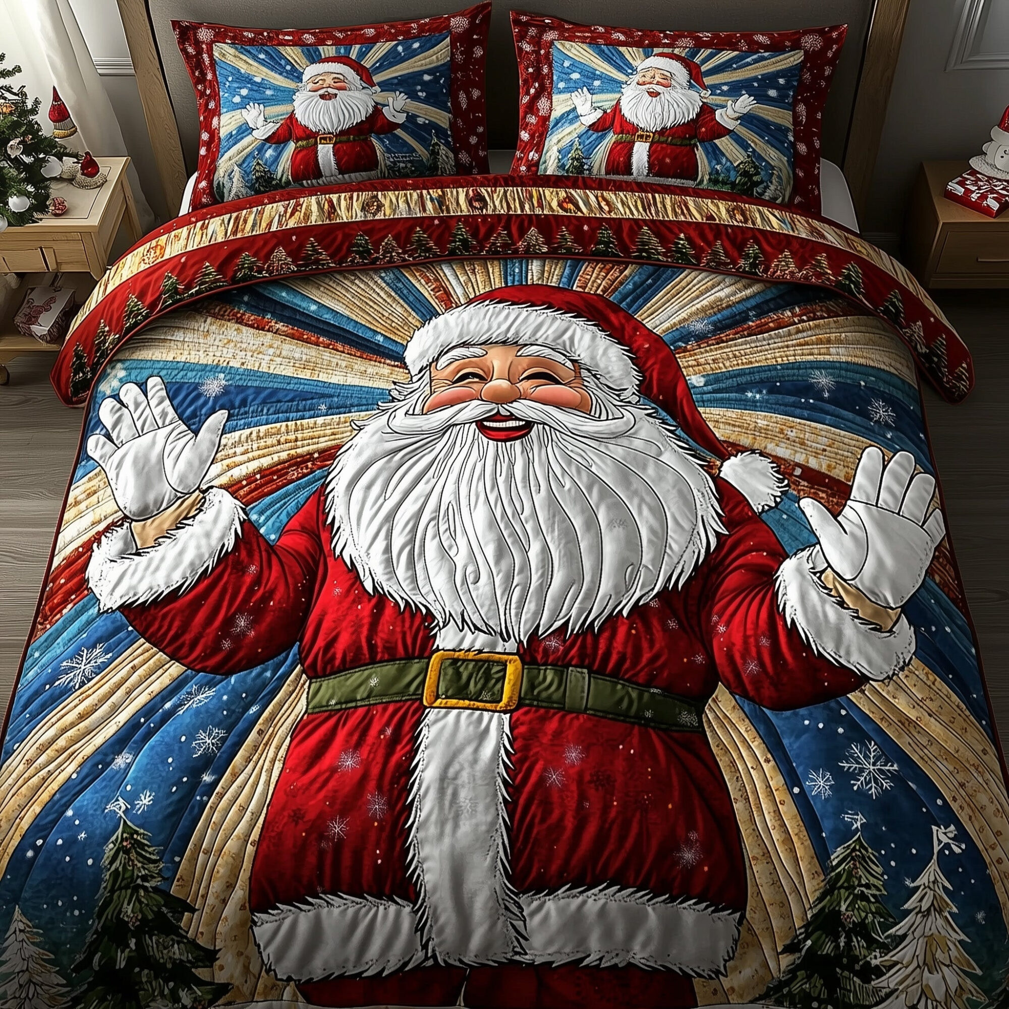 Satna Quilted Bedding Set North Pole Theme Best Xmas Bedroom Decor Gifts For Santa Lovers