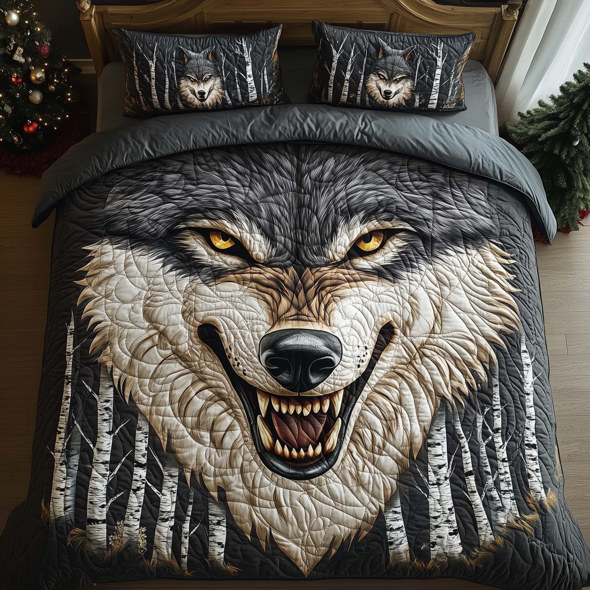 Savage Howl Quilted Bedding Set Christmas Room Decor Great Wolf Christmas Gift