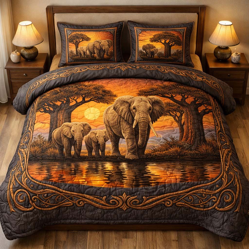Savanna Elephant Quilted Bedding Set Boho Bedroom Ideas Unique Elephant Gifts