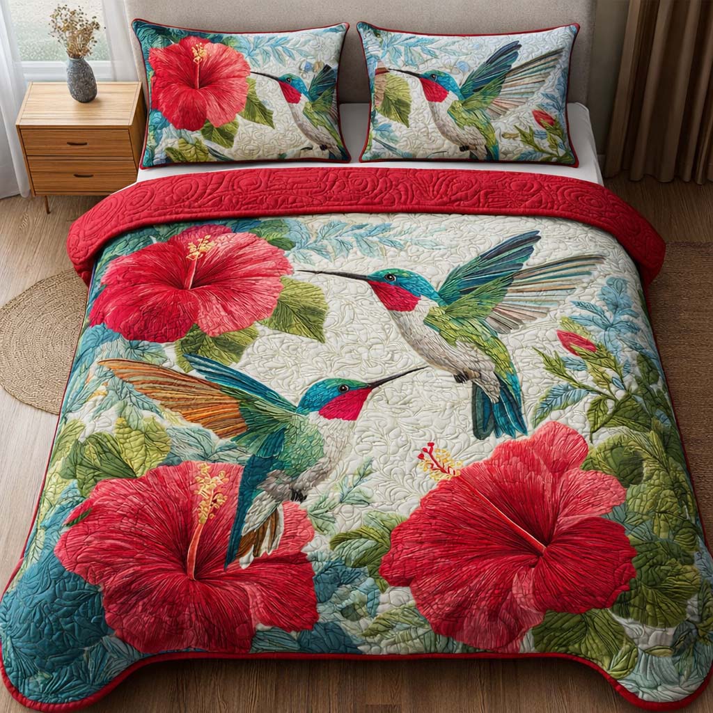 Scarlet Bloom Quilted Bedding Set Best King Sheets Cool Gifts For Hummingbird Lovers