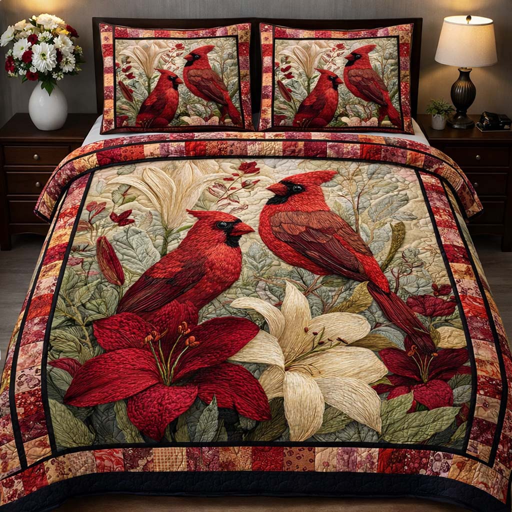 Scarlet Cardinal Duo Quilted Bedding Set Great Sheet Sets Cardinal Gifts For Friend