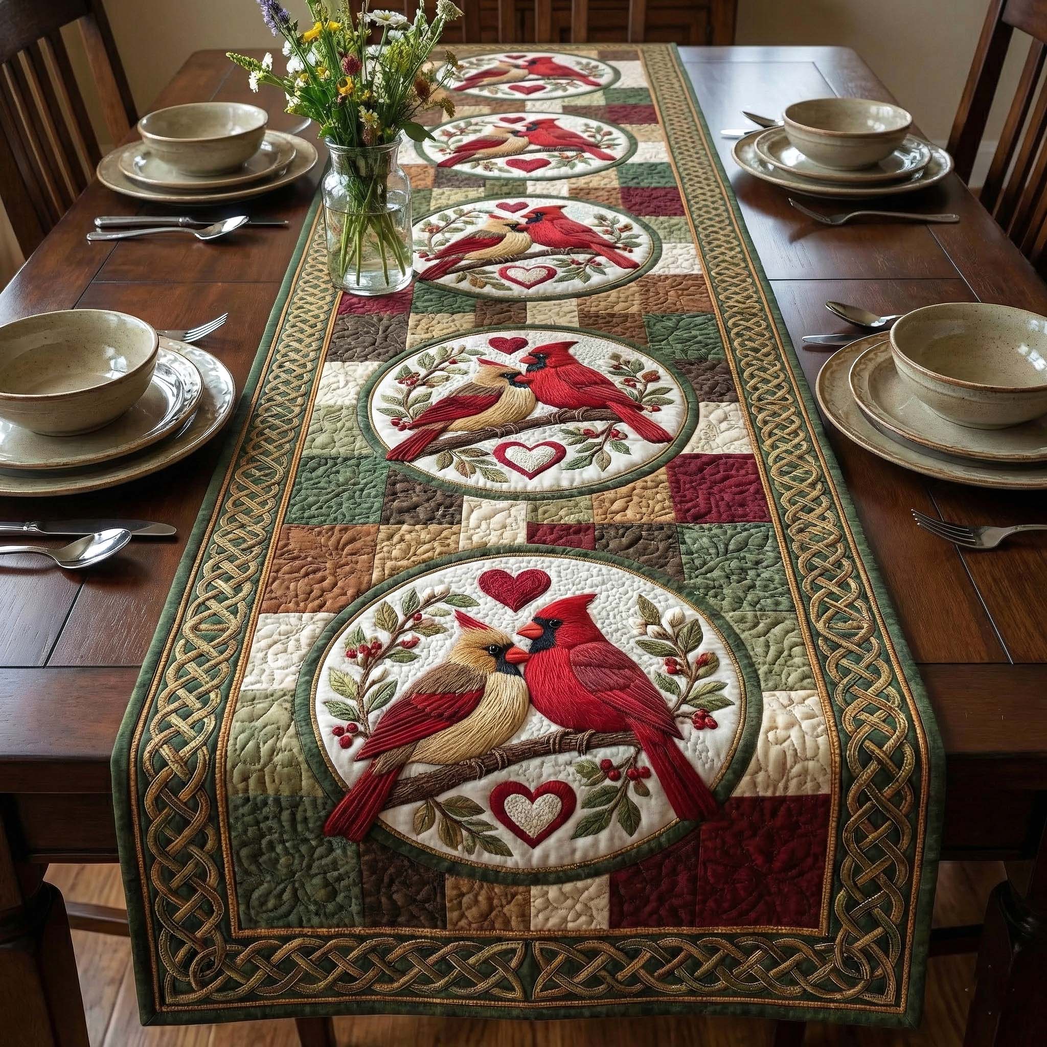 Scarlet Romance Quilted Table Runner Valentines Day Table Decor Gifts For Cardinal Lovers