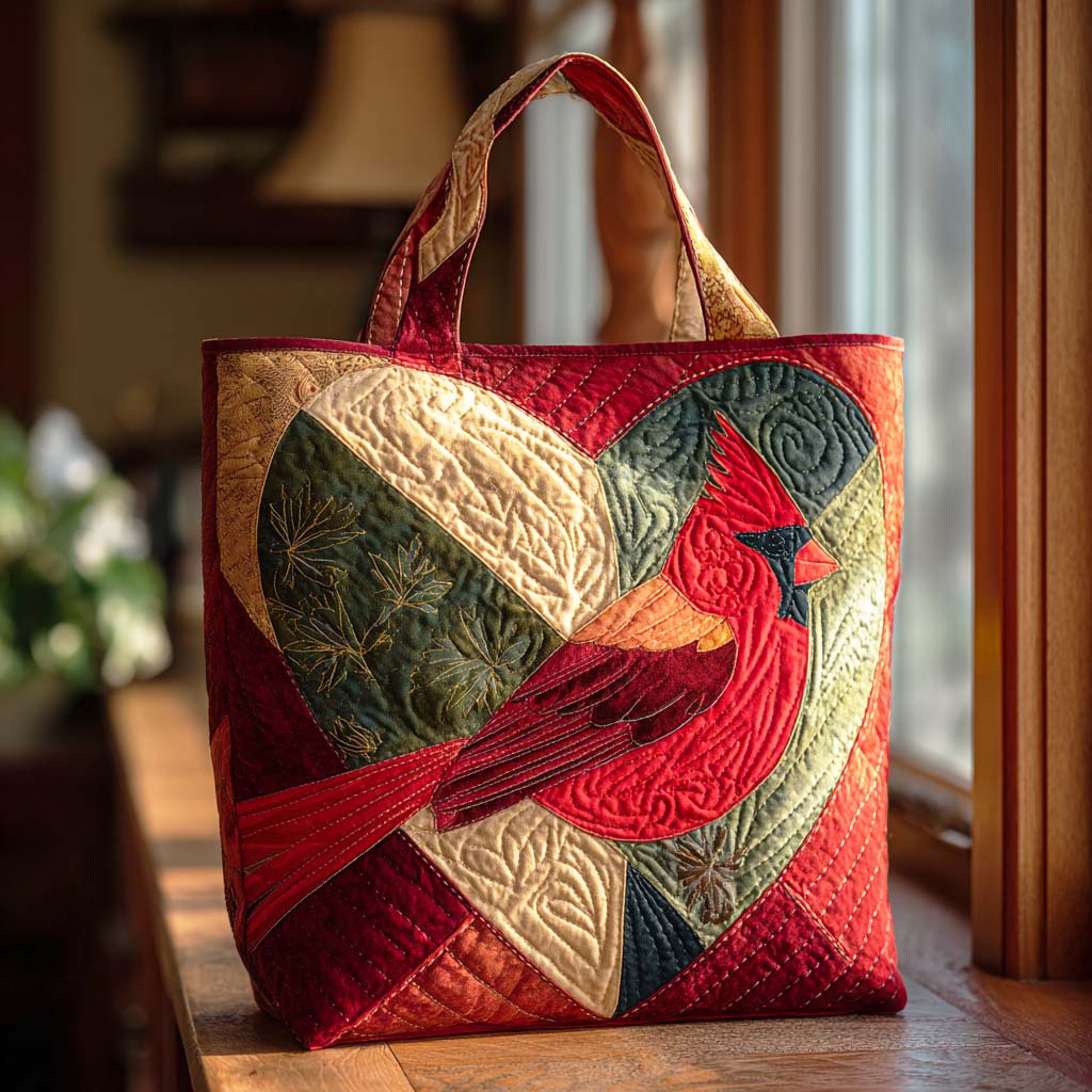 Scarlet Winter Quilted Tote Bag Best Everyday Shoulder Bag Cardinal Christmas Gift Ideas