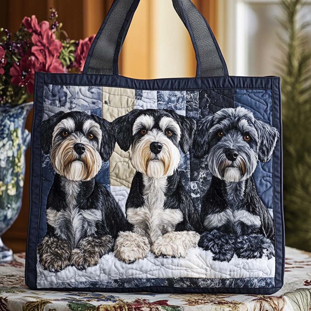 Schnauzer Gentle Look Quilted Tote Bag Santa Claus Handbag Good Gifts For Dog Lovers