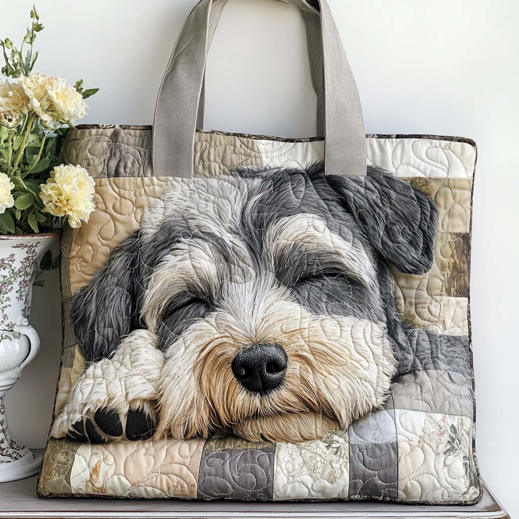 Schnauzer Sweet Nap Quilted Tote Bag Totes For Christmas Best Gifts For Dog Lovers