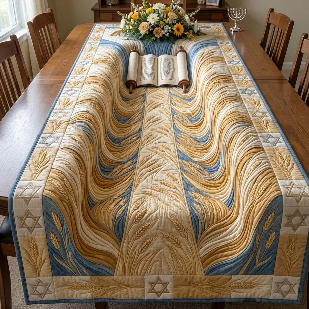 Scroll of Harvest Quilted Table Runner Fall Thanksgiving Table Decor Religious Home Gifts