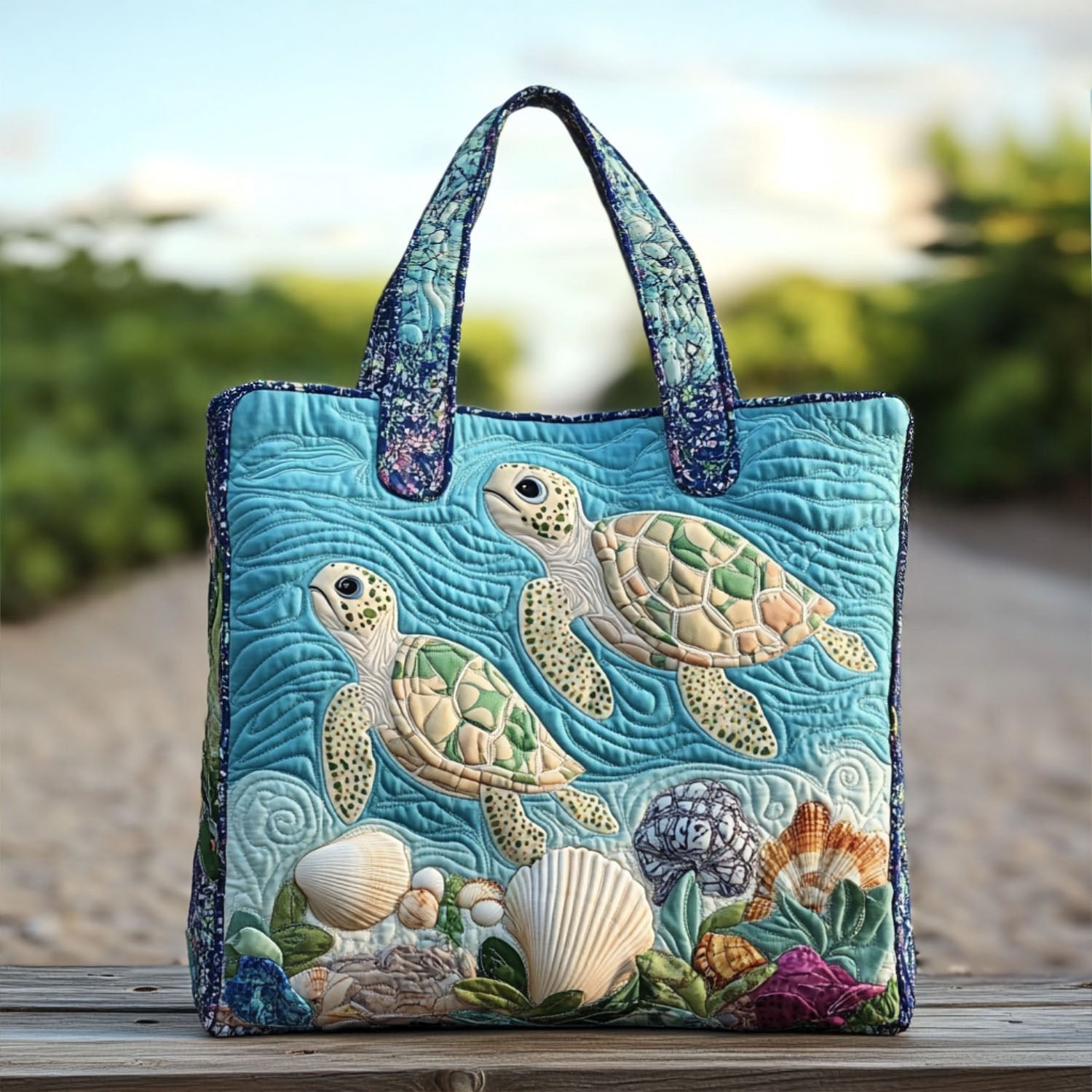Sea Breeze Shell Quilted Tote Bag Good Shoulder Bags Sea Turtle Gifts For Him