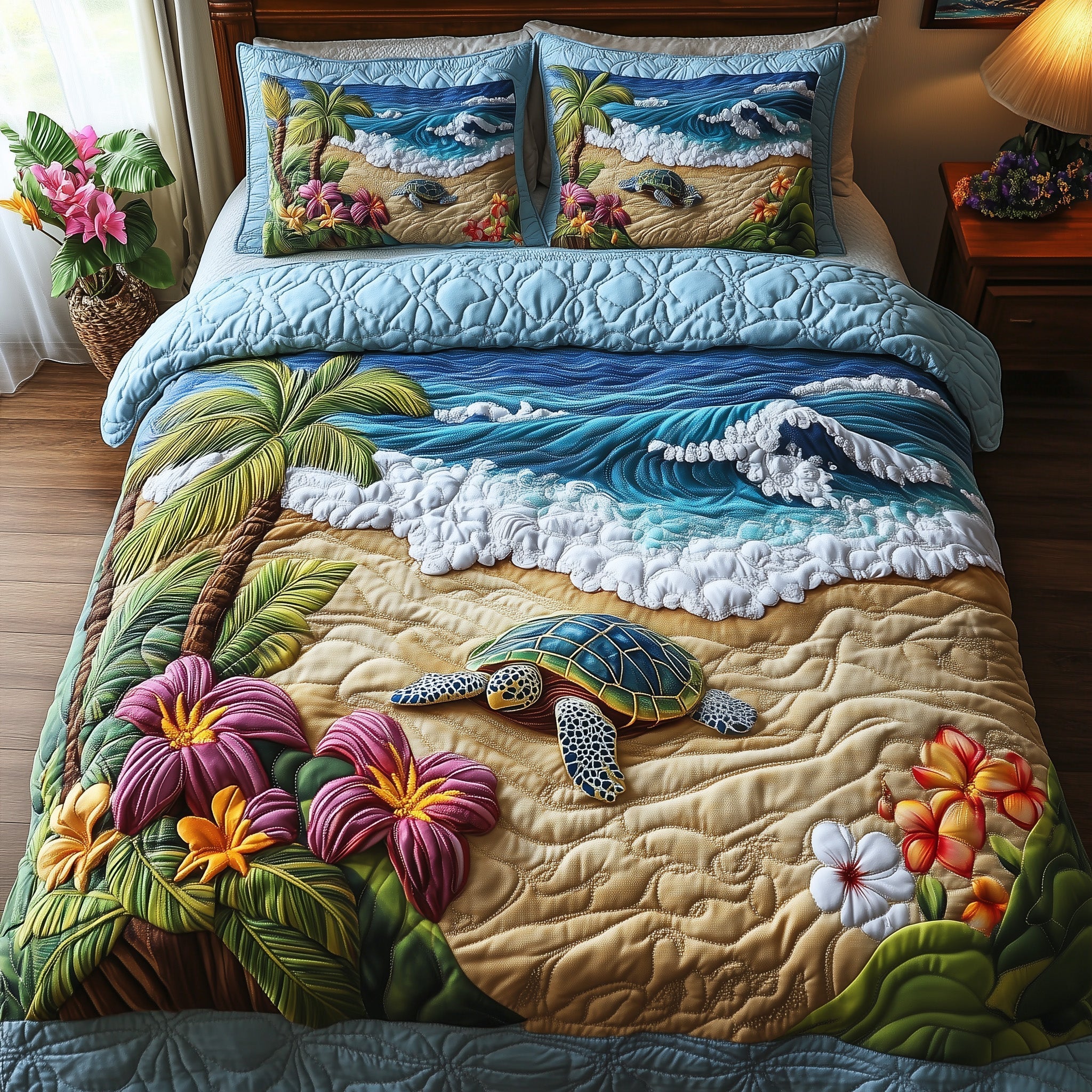 Sea Turtle Serenity Quilted Bedding Set Bed Comforter Sets Sea Turtle Gift Ideas