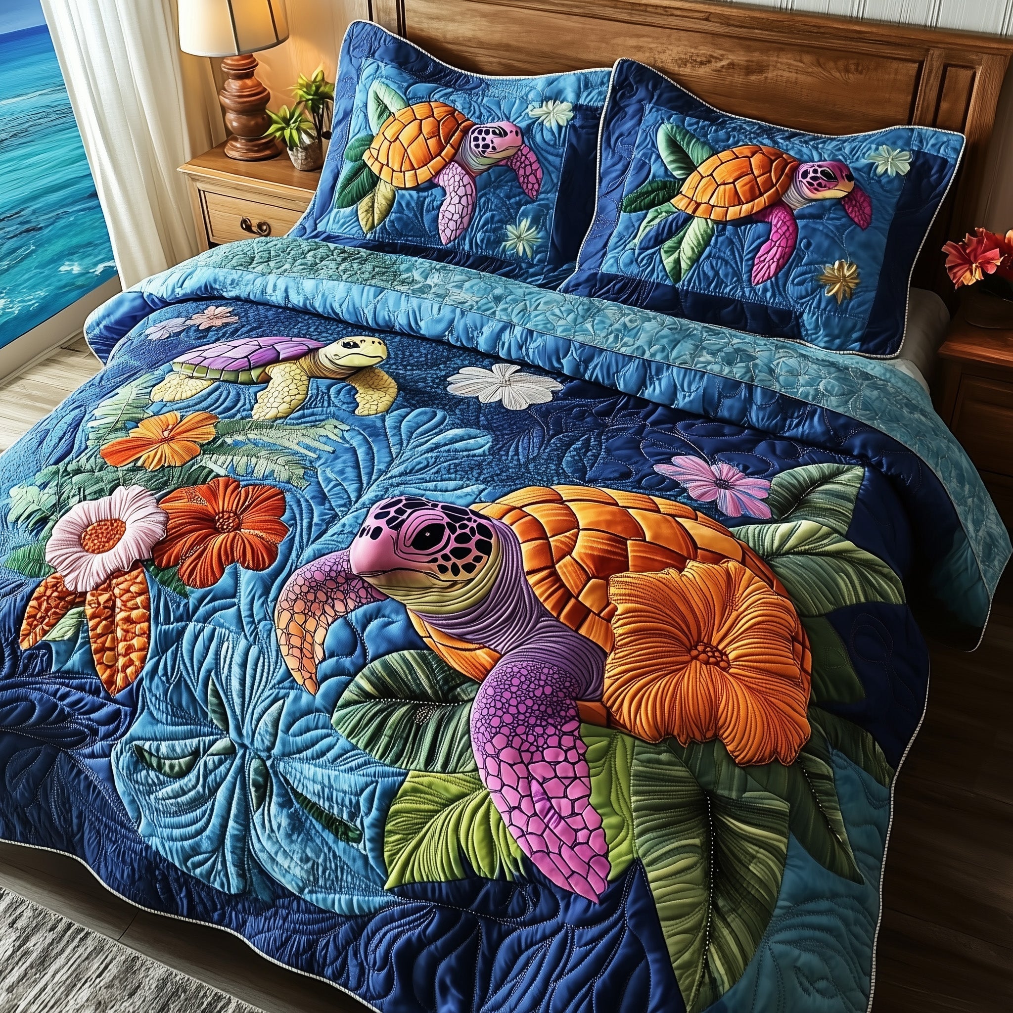 Sea Turtle Serenity Quilted Bedding Set Unique Sheet Sets Sea Turtle Stuff