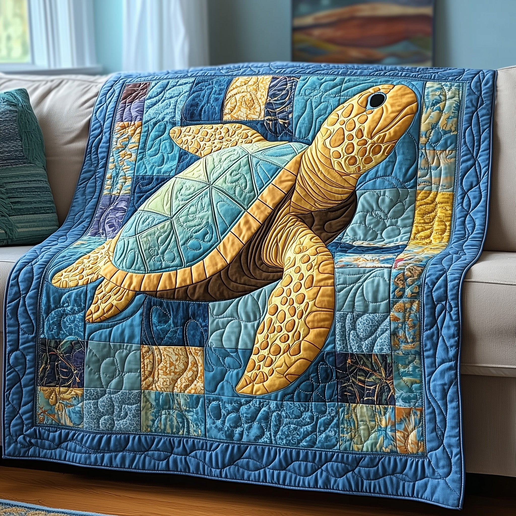 Sea Turtle Serenity Quilted Blanket Decor For Bedroom Best Gift For Mom