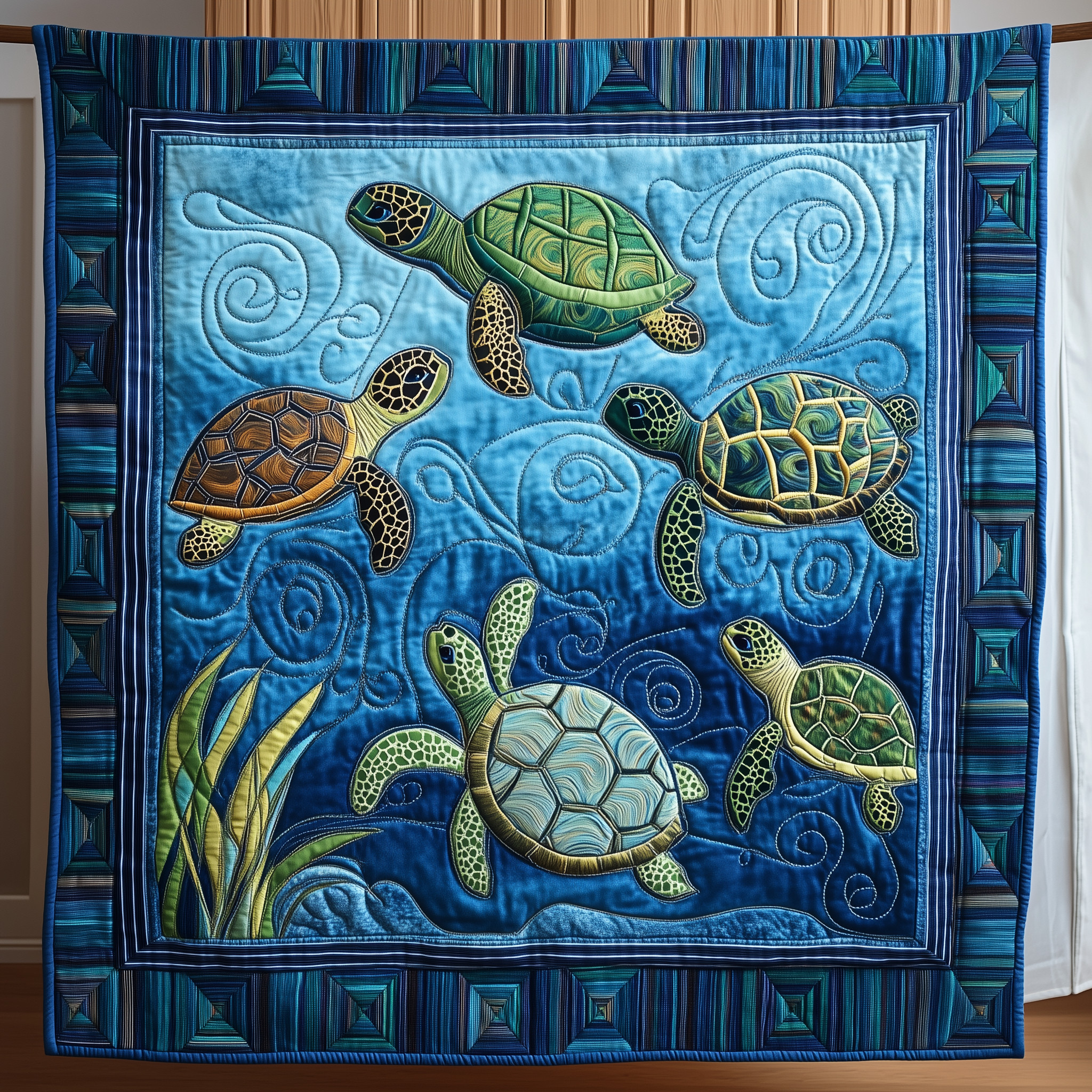 Sea Turtle Serenity Quilted Blanket Holiday Room Decorations Gift For Sister