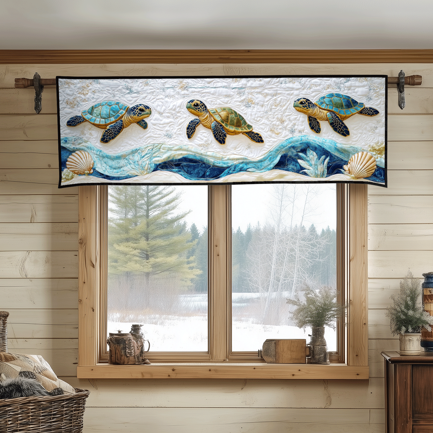 Seagrass Sanctuary Quilted Valance Modern Holiday Decor Christmas Gifts For Turtle Lovers