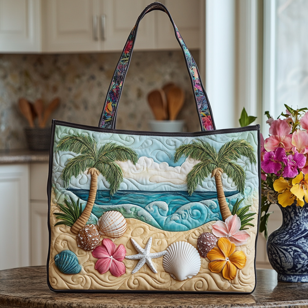 Seashell Serenity Quilted Tote Bag Good Shoulder Bags Unique Gifts For Beach Lovers