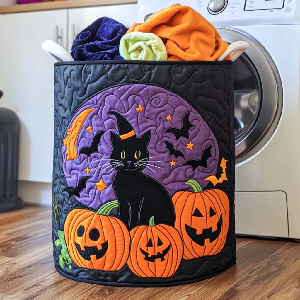 Shadow Whispers Quilted Laundry Basket Foldable Laundry Hamper Great Cat Lover Gifts