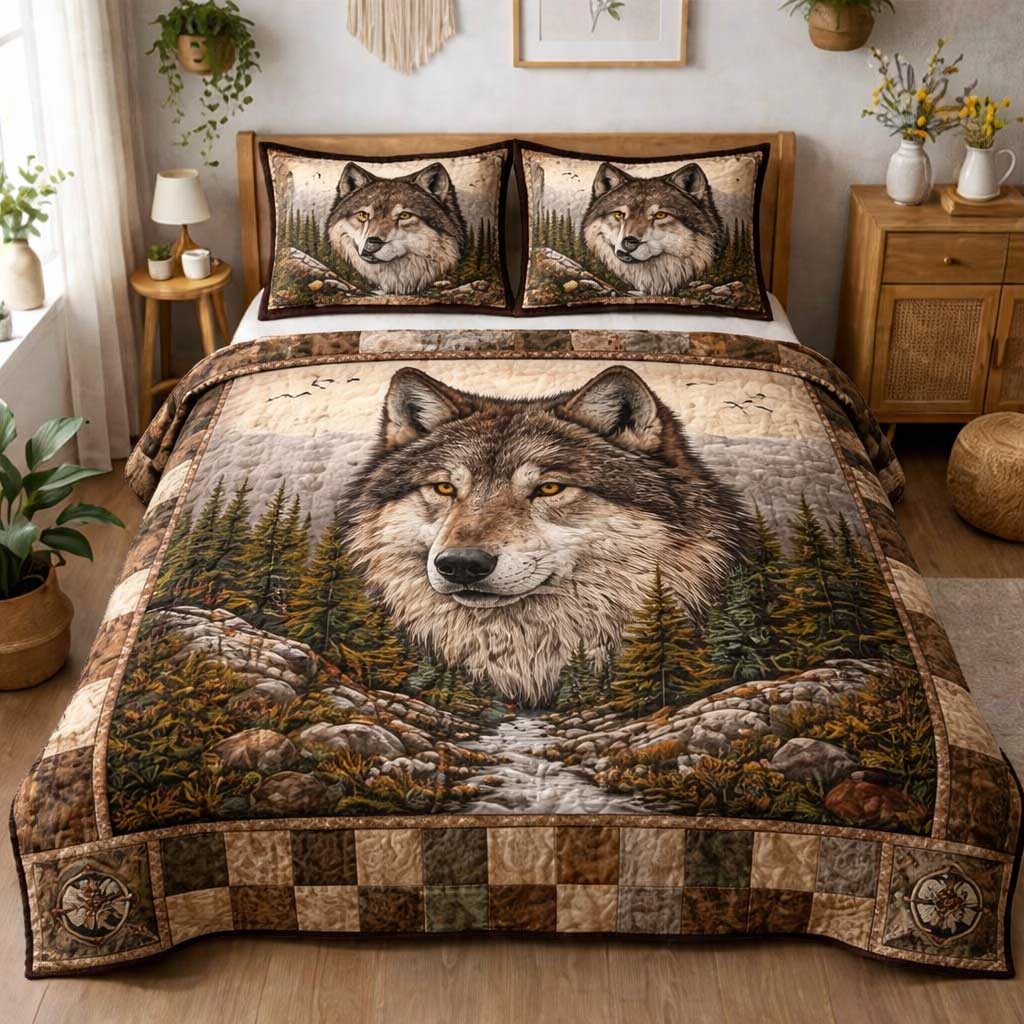 Shadow Wolf Quilted Bedding Set Comforter Sets Queen Unique Gifts For Wolf Lovers