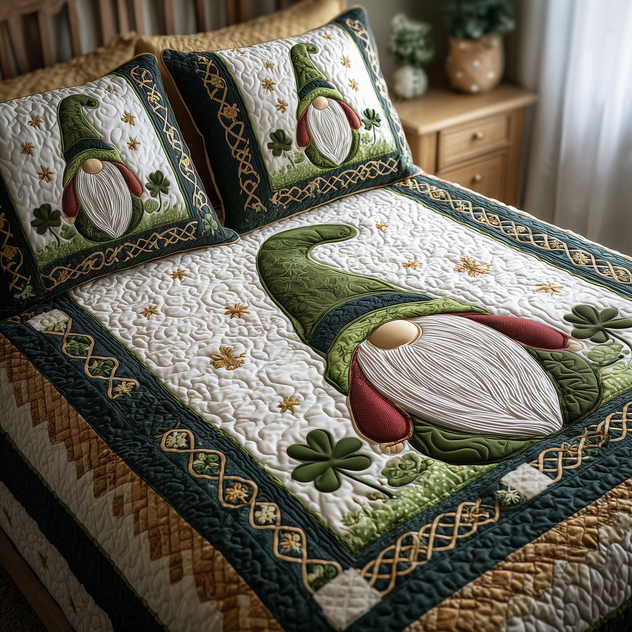 Shamrock Gnome Quilted Bedding Set Good Bed Sets St Patricks Day Teacher Gift