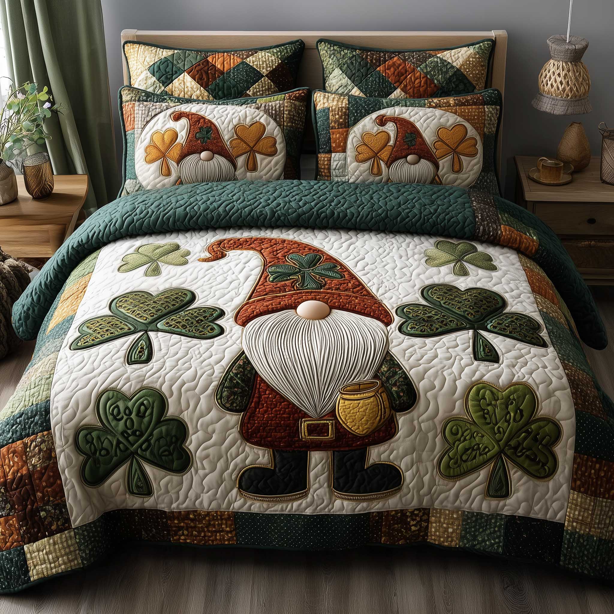 Shamrock Gnome Quilted Bedding Set Great Sheet Sets St Patrick's Day Client Gifts