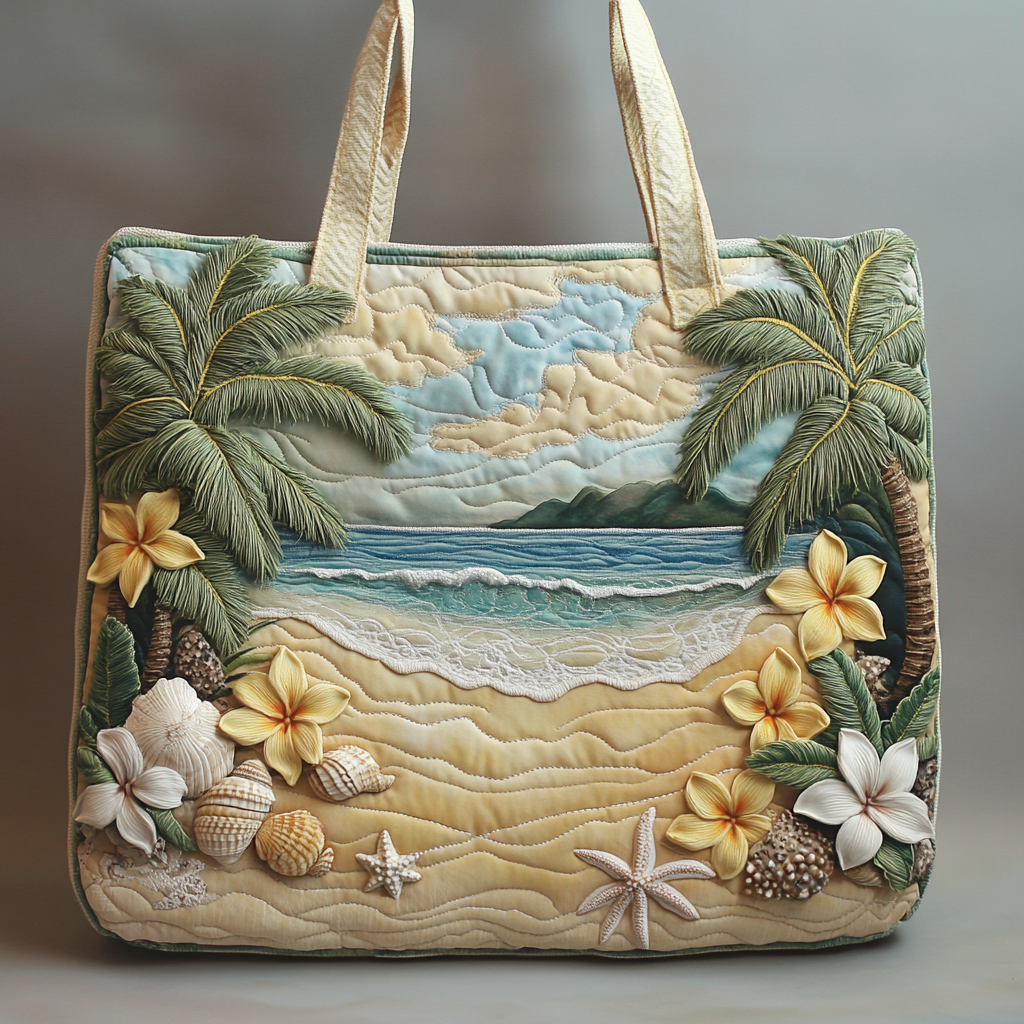 Shell Coast Quilted Tote Bag Best Everyday Shoulder Bag Best Gifts For Beach Lovers