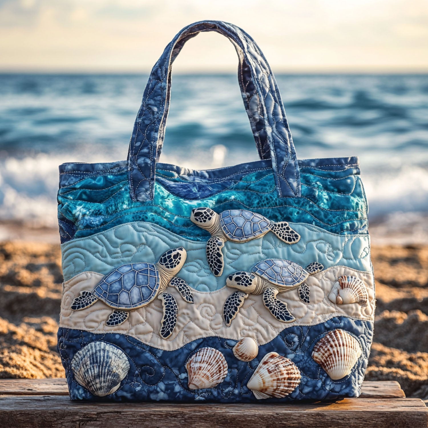 Shell Journey Quilted Tote Bag Best Everyday Shoulder Bag Gift Ideas For Sea Turtle Lovers