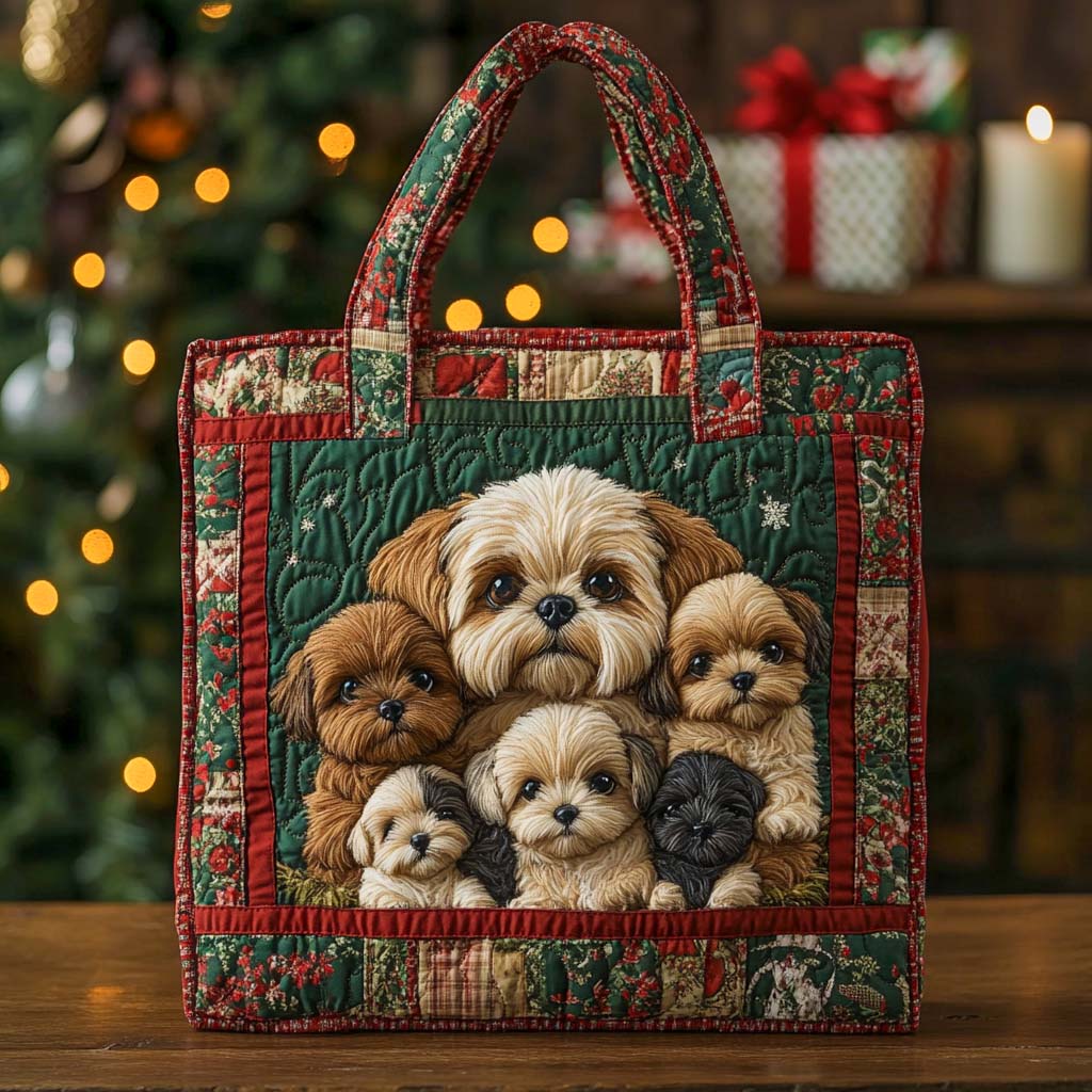 Shih Tzu Family Quilted Tote Bag Shoulder Bags For Women Mothers Day Ideas