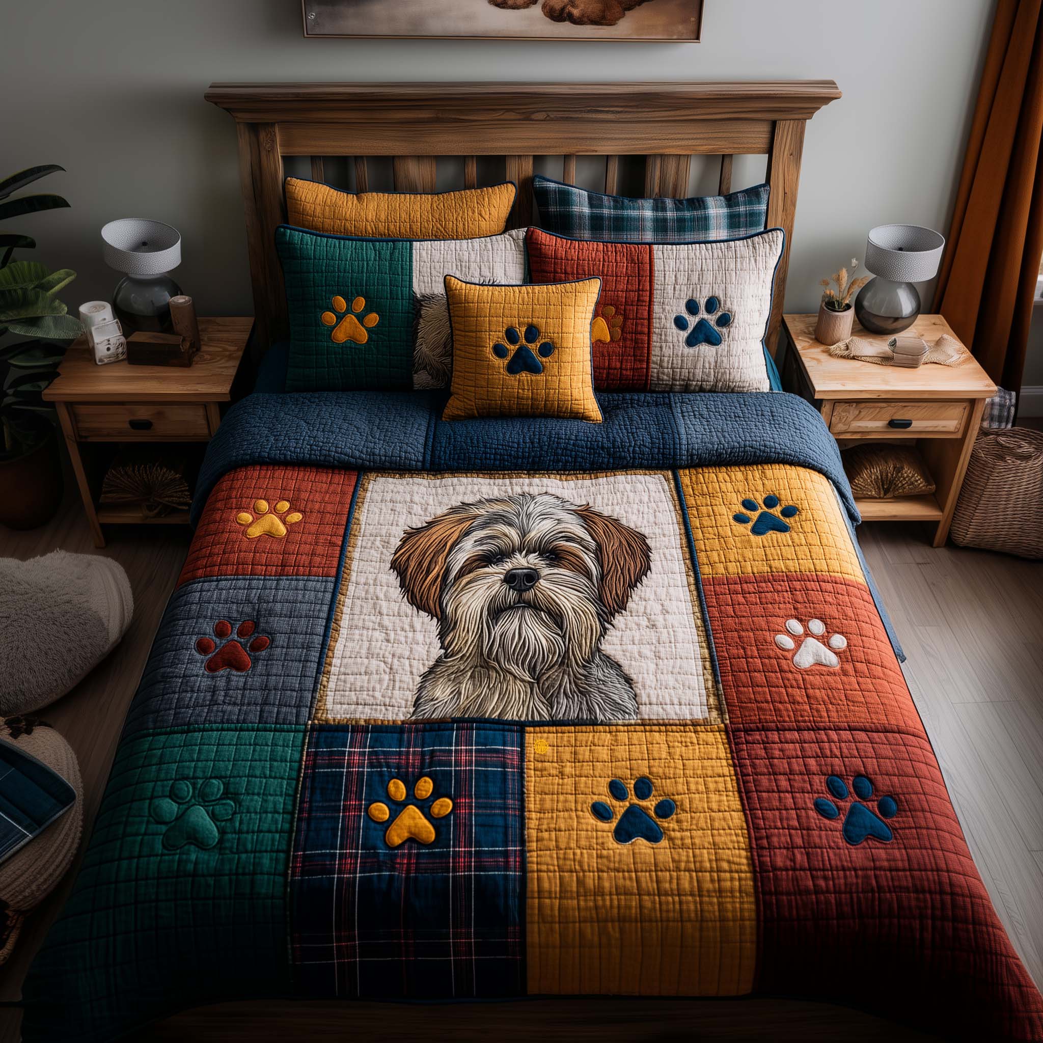 Shih tzu Paws Quilted Bedding Set Bed Decor Ideas Shih Tzu Owner Gifts