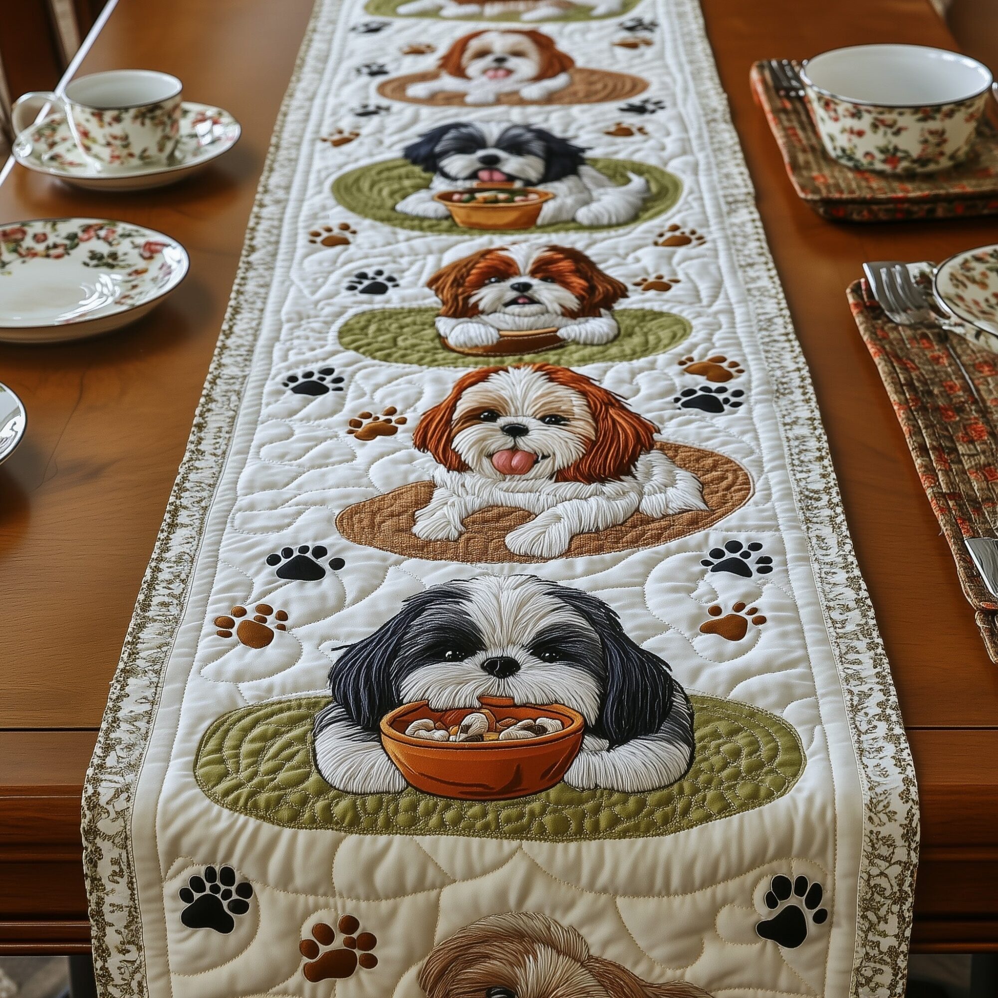 Shih Tzu Quilted Table Runner Dining Table Decor Shih Tzu Gifts For Dog Lovers