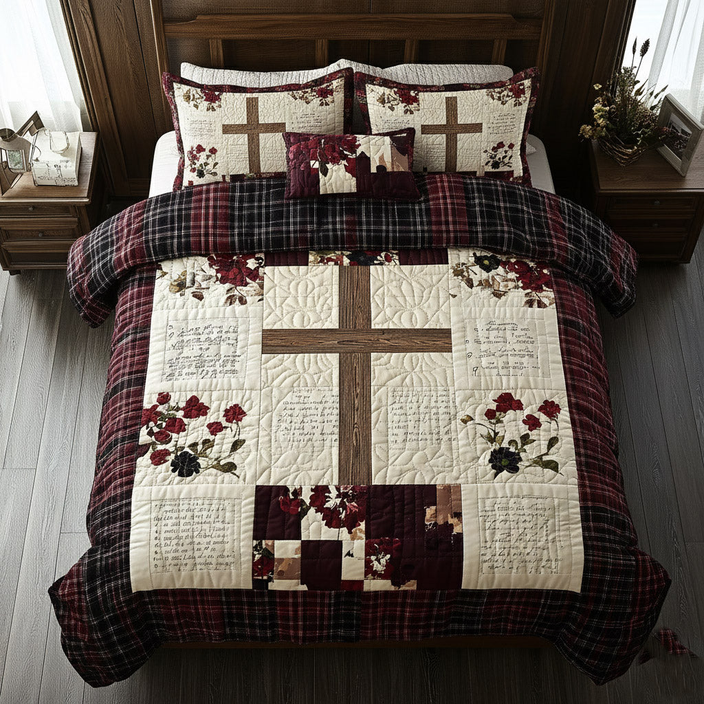 Shining Cross Quilted Bedding Set Bedroom Room Decor Gifts For Christians