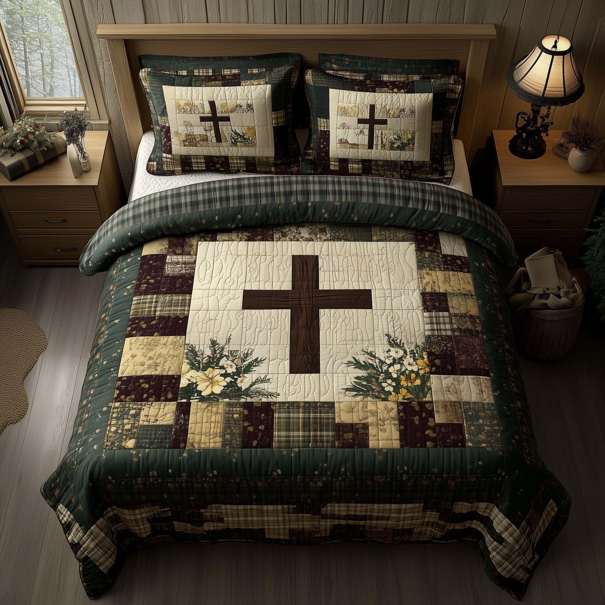 Shining Cross Quilted Bedding Set Best Sheet Sets Presents For Christian Friends
