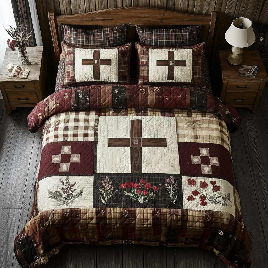 Shining Cross Quilted Bedding Set Over The Bed Decor Christian Gifts For Friends
