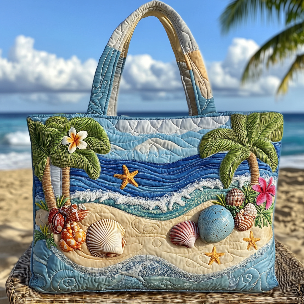 Shoreline Shells Quilted Tote Bag High Quality Totes Beach Gifts For Friend