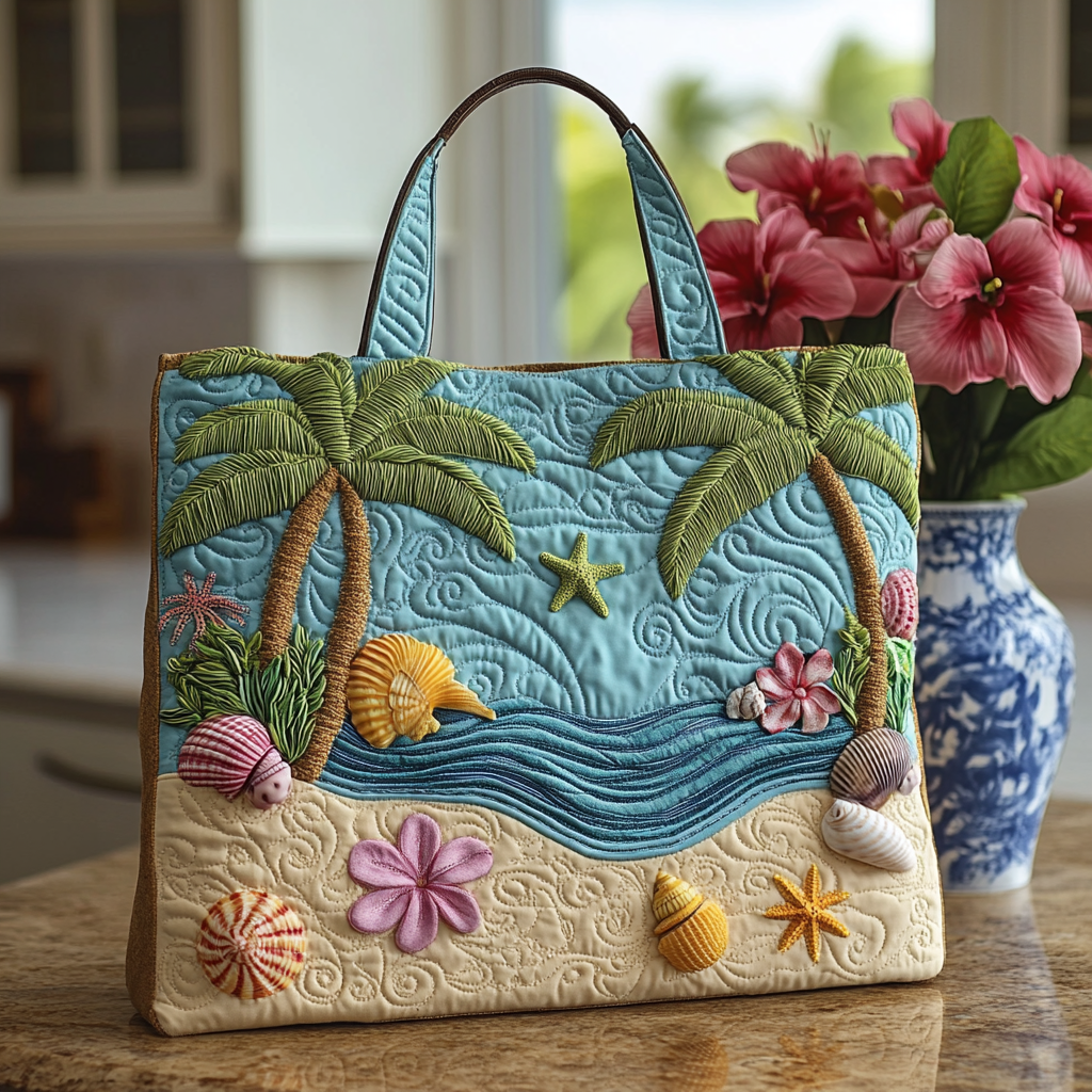 Shoreline Shells Quilted Tote Bag High Quality Totes Summer Beach Themed Stuff