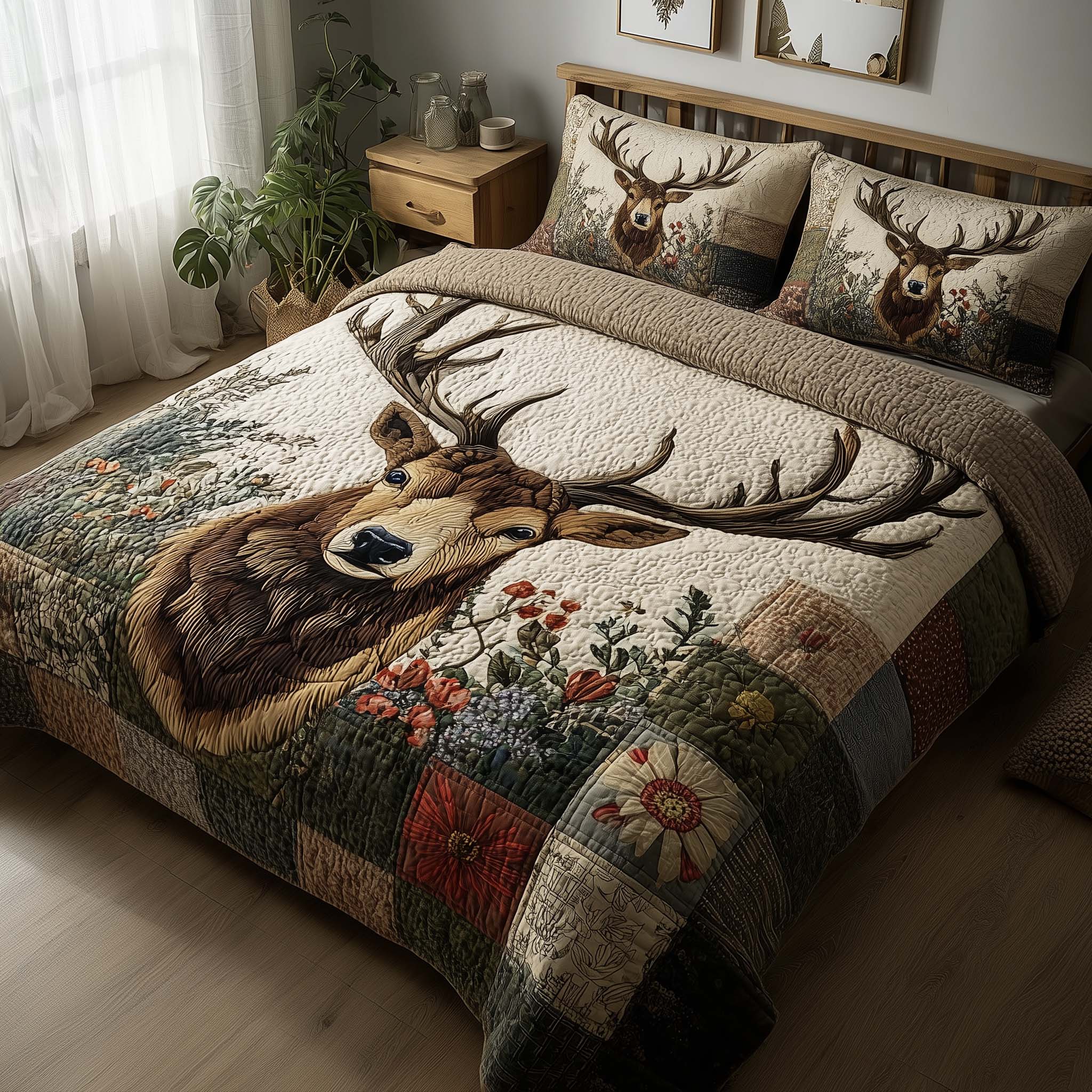 Silent Stag Quilted Bedding Set Best King Sheet Set Deer Related Gifts