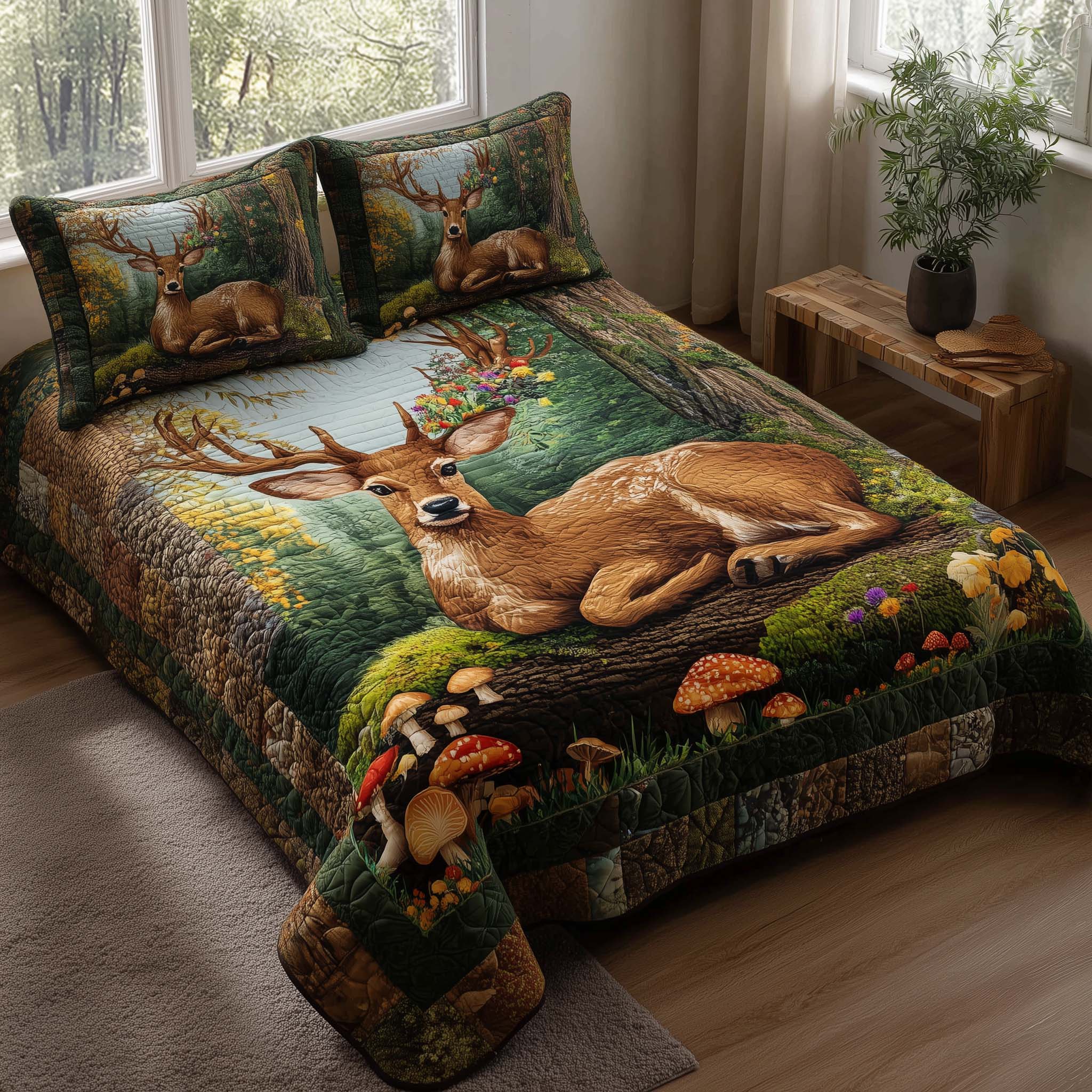 Silent Stag Quilted Bedding Set Best Queen Sheets Deer Hunters Gifts For Dad