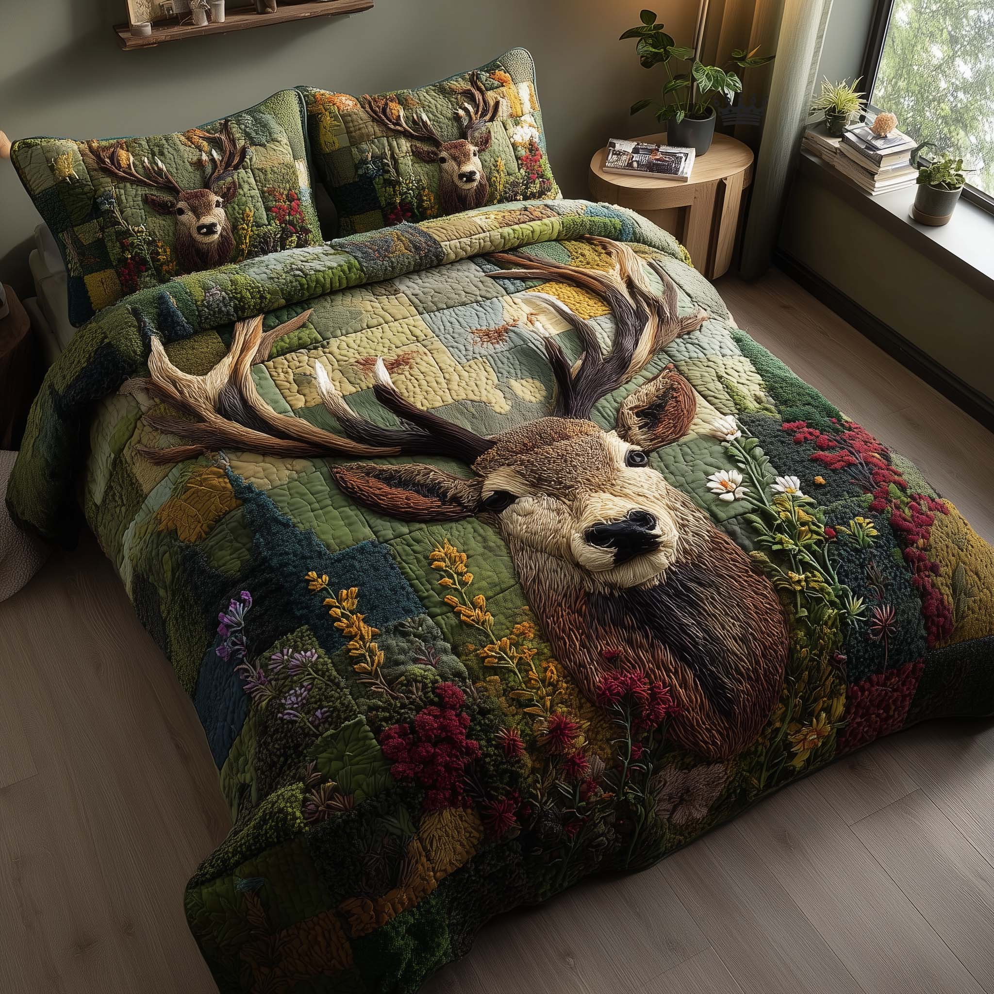 Silent Stag Quilted Bedding Set Comforter And Sheet Sets Presents For Deer Hunters