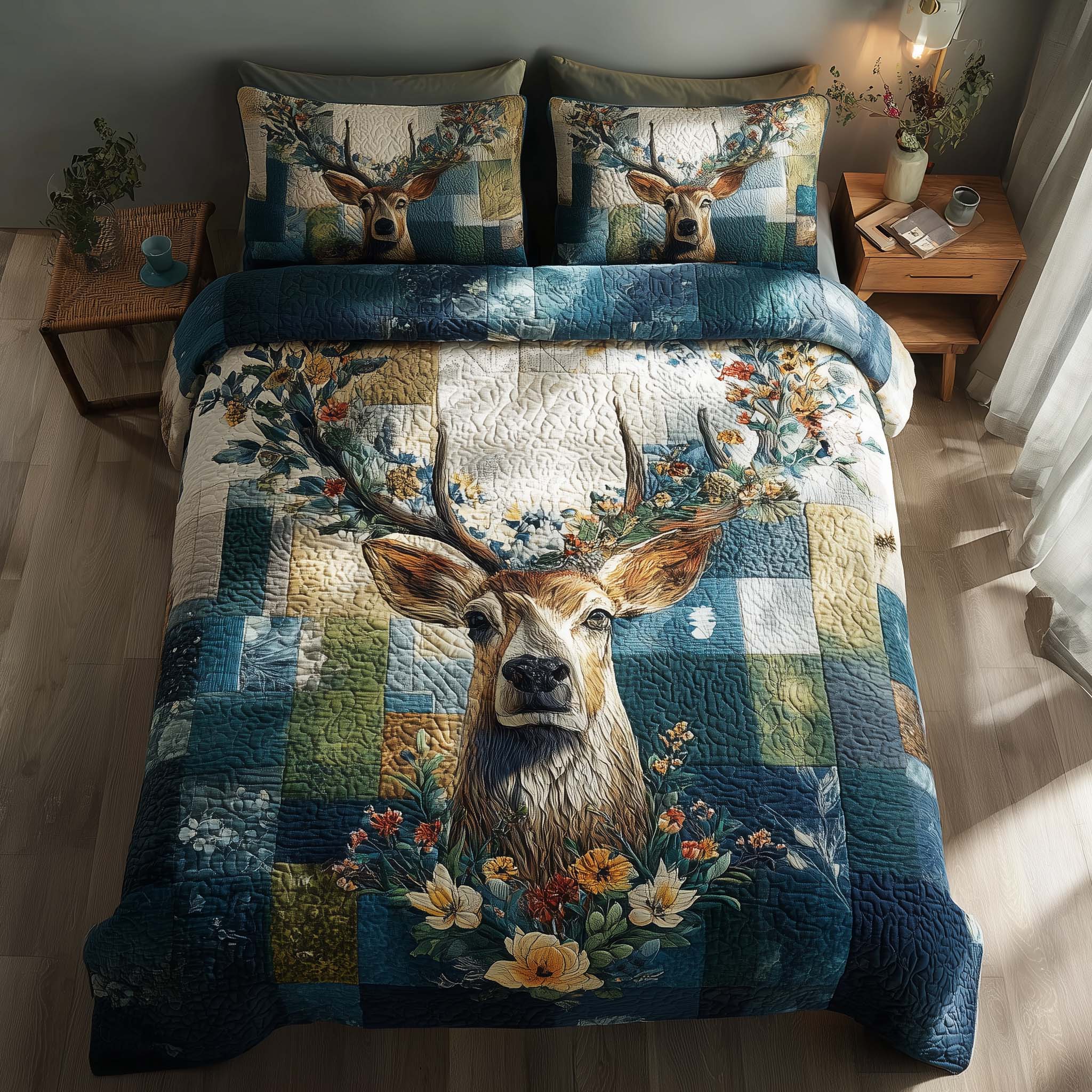 Silent Stag Quilted Bedding Set King Comforter Sets Gifts For Deer Hunters