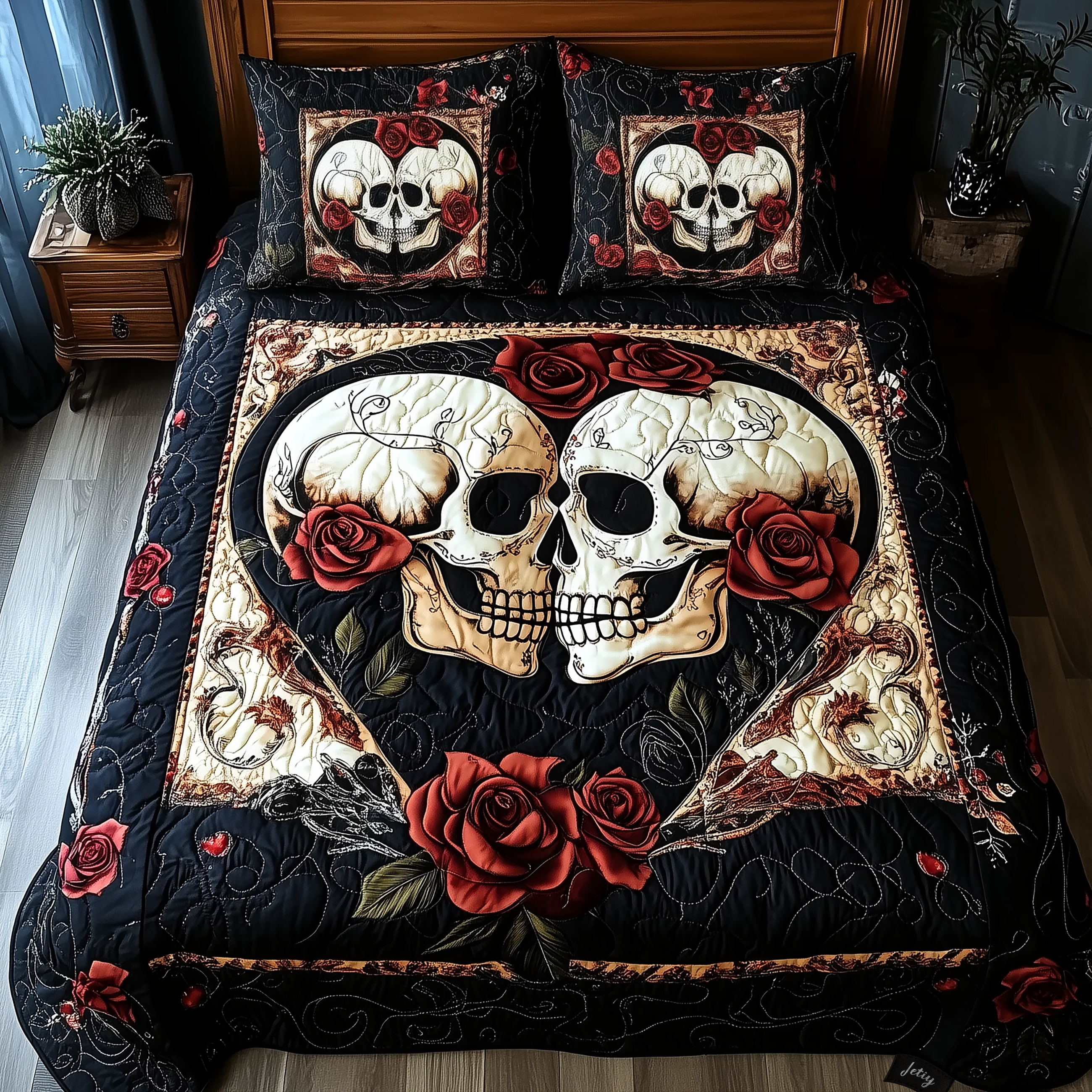 Skull Couple Quilted Bedding Set Best Sheet Sets Skull Themed Gifts