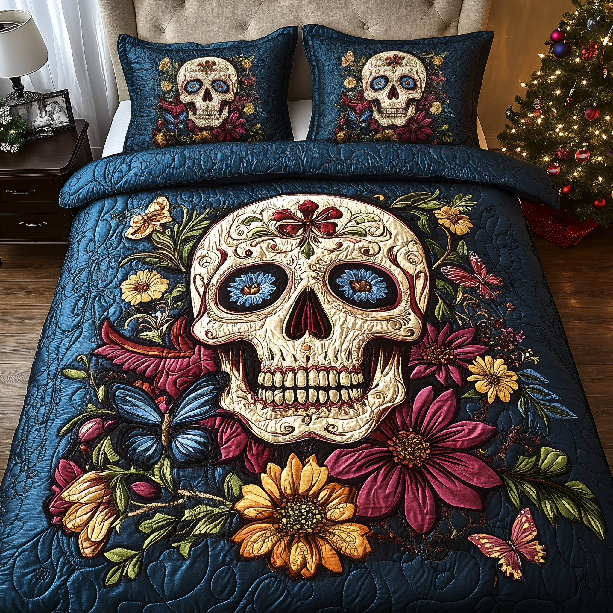 Skull of Colorful Life Quilted Bedding Set Bed Decor Ideas Skull Gifts For Him