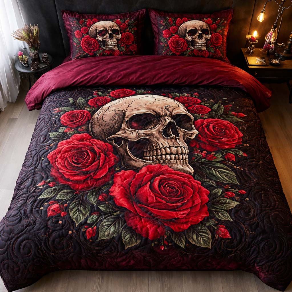 Skull Rose Quilted Bedding Set Best Sheet Sets Cool Skull Gifts For Her