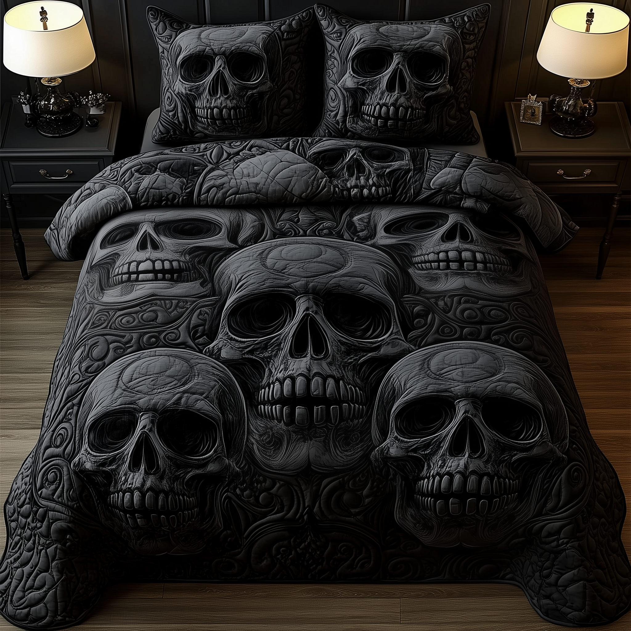 Skulll Quilted Bedding Set Comforter And Sheet Sets Skull Themed Gifts