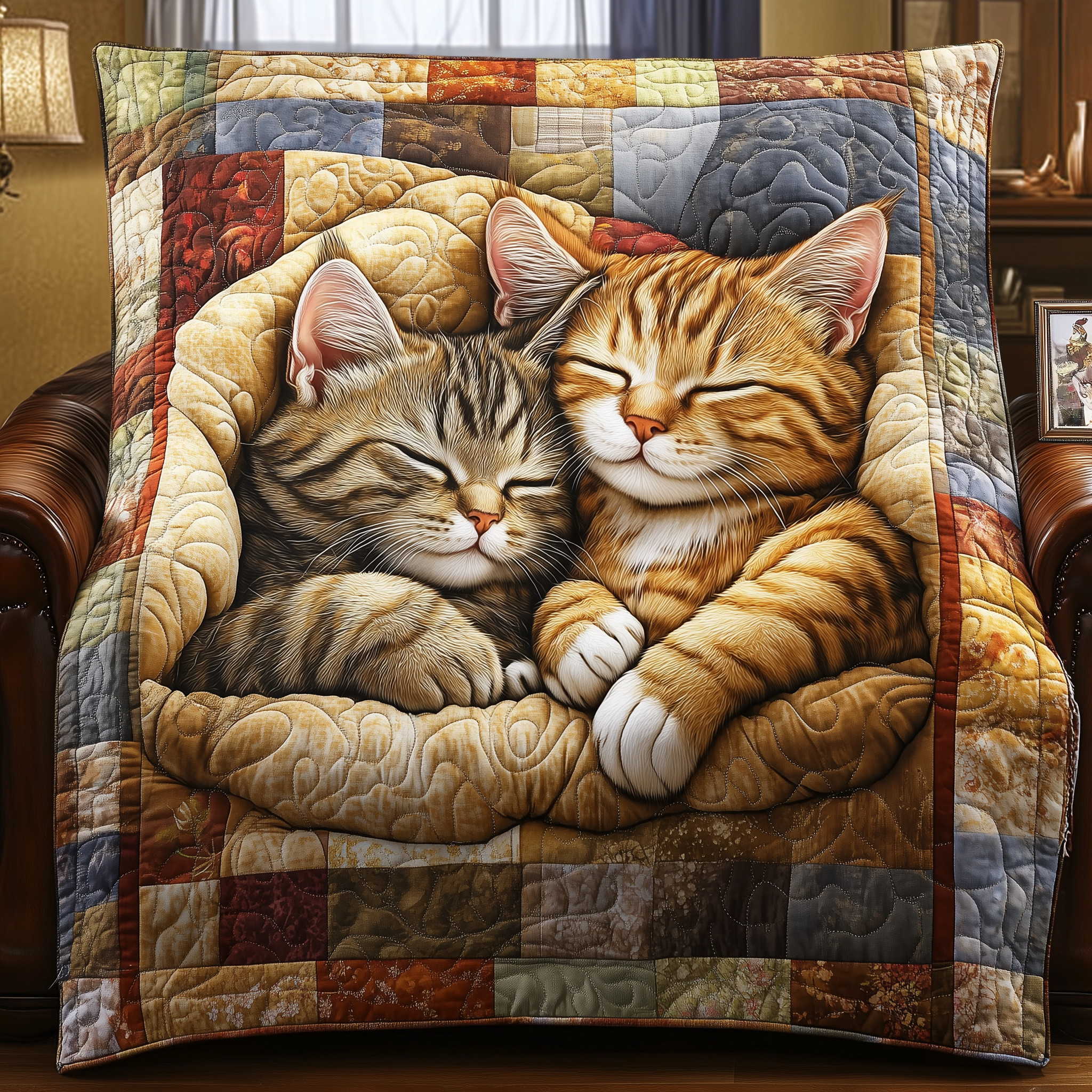 Sleeping Cat Quilted Blanket Holiday Bedroom Decoration Items Gift Ideas For Grandma
