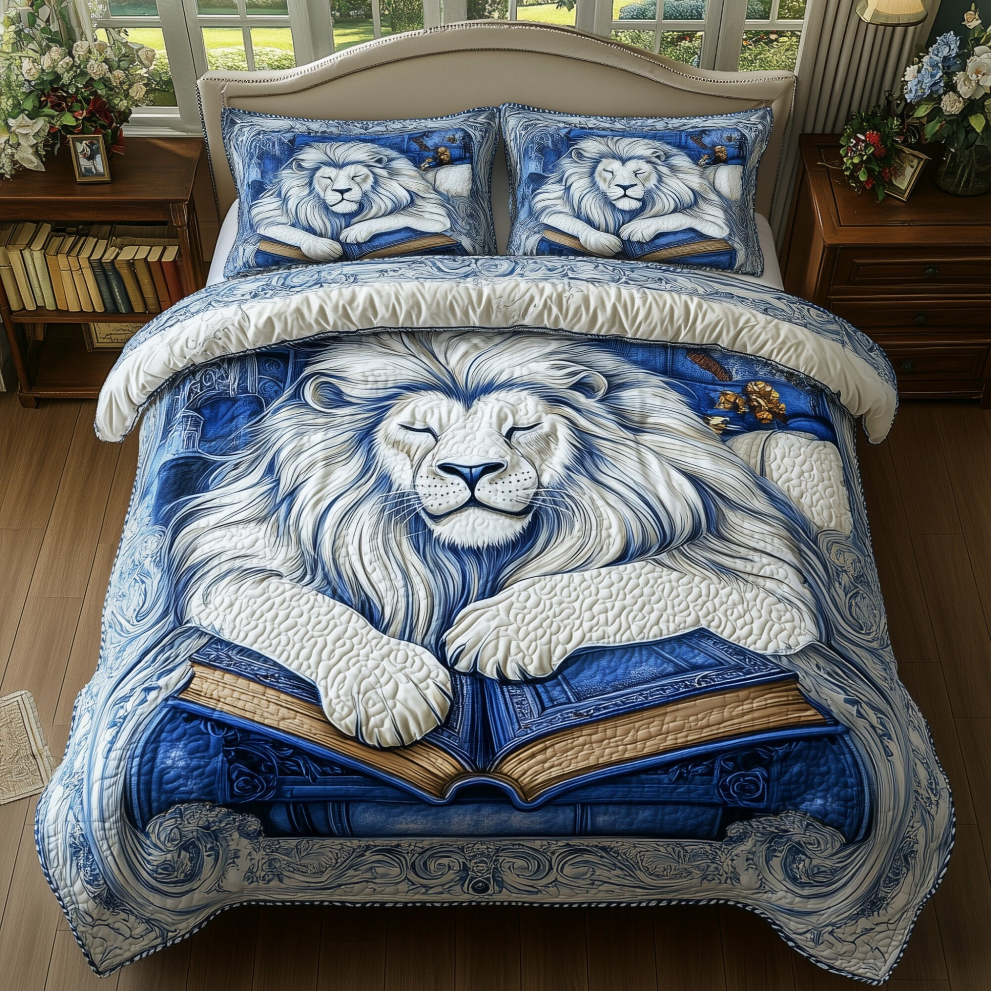 Sleeping Lion Quilted Bedding Set Classic Resting Lion Decor Best Wildlife Design Gifts