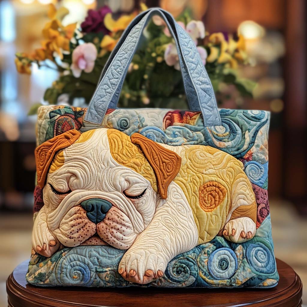 Sleepy Pup Delight Quilted Tote Bag Cool Tote Bags For Women Bulldog Owner Gifts