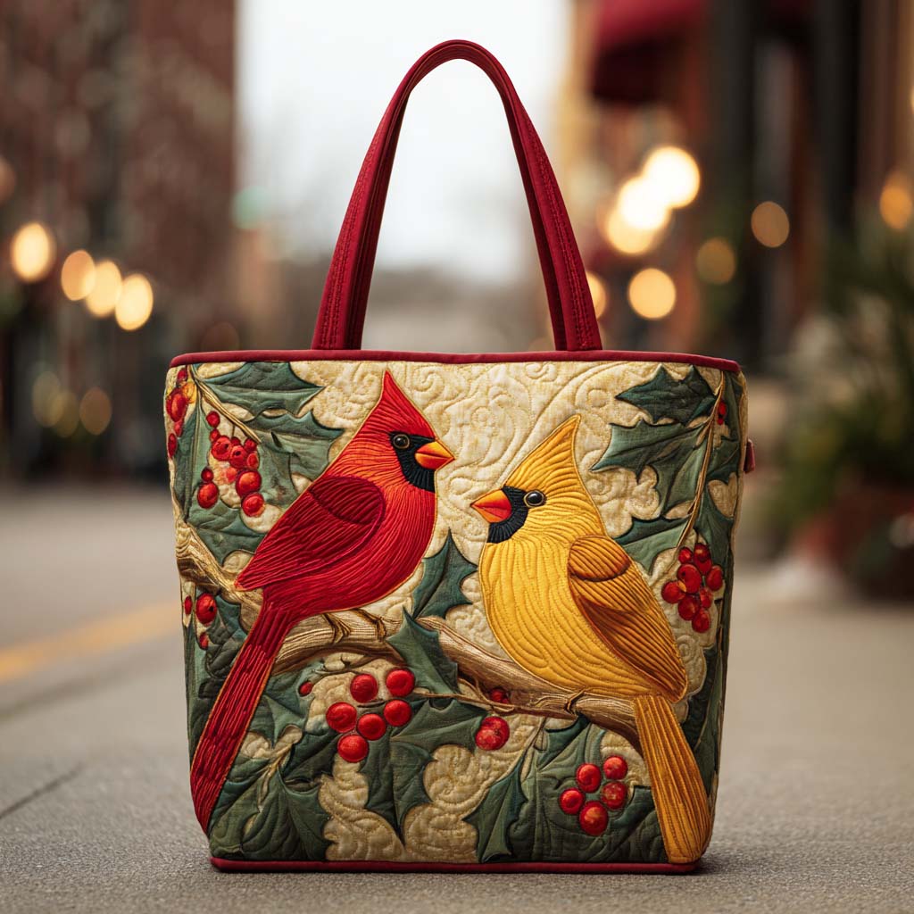 Snow Cardinal Quilted Tote Bag Ladies Shoulder Bags Cardinal Christmas Gift